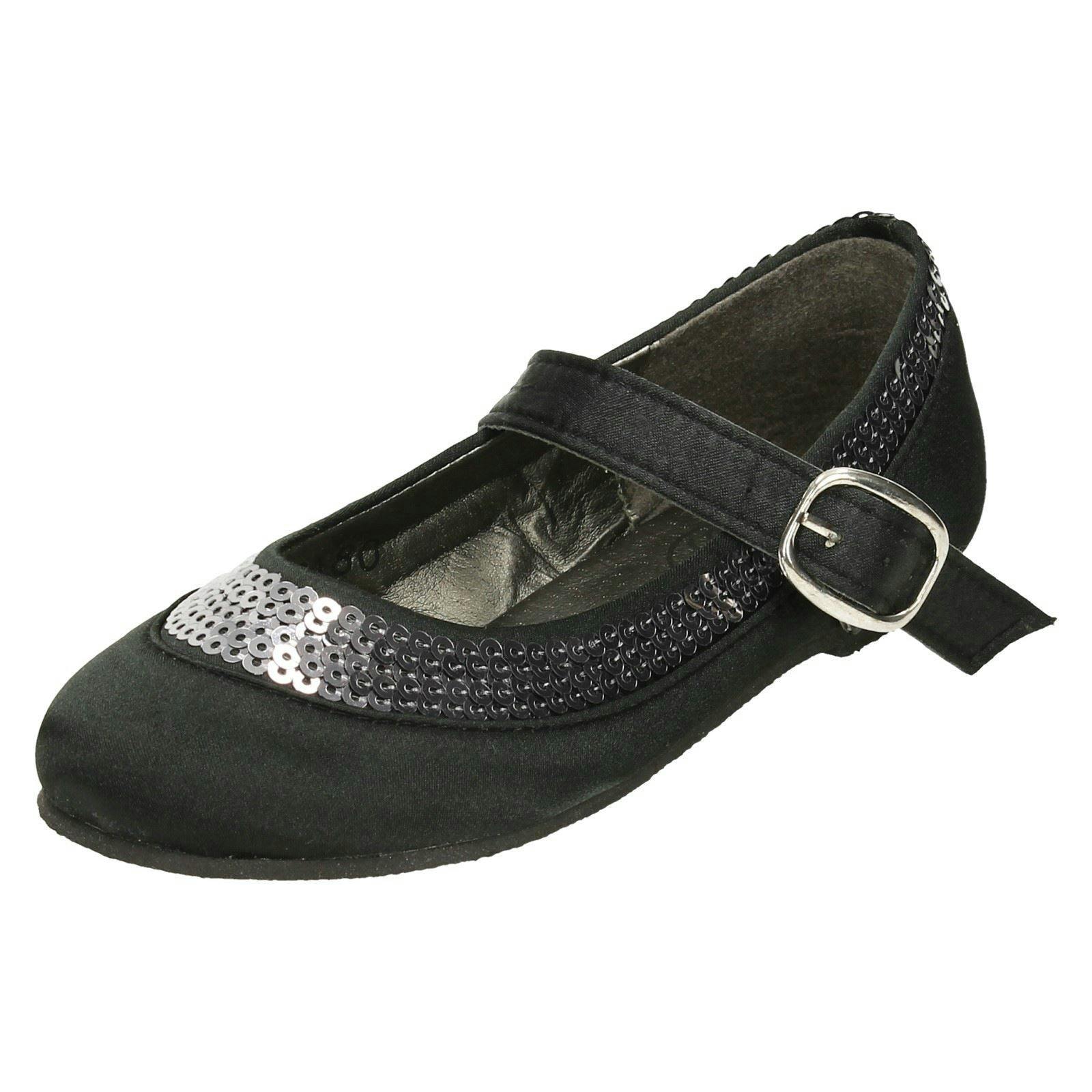 Spot On Girls Black Flat Ballerina Sequin Detail - Uk 2 Child
