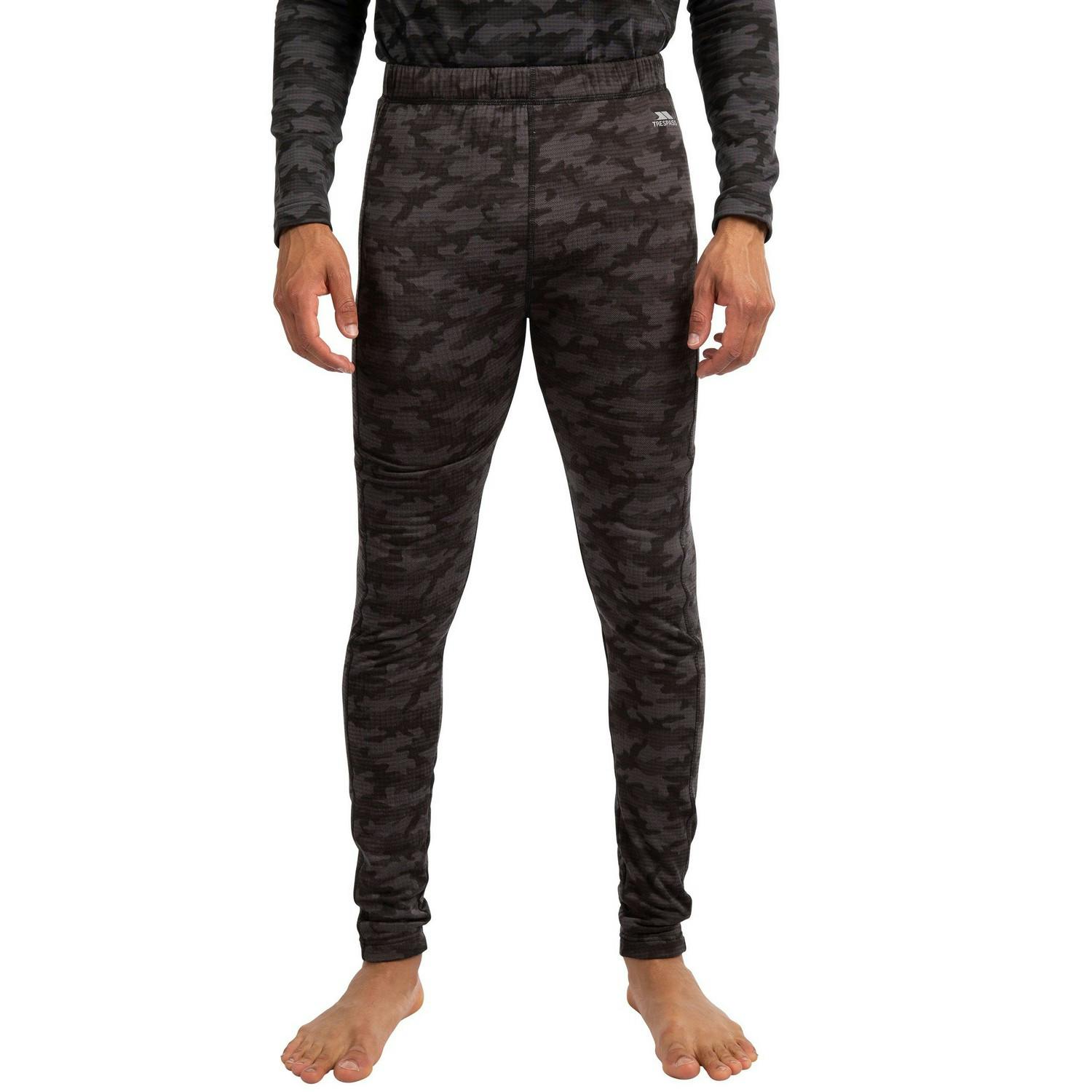 Trespass Men's Dark/Grey Derren Camo Base Layer Bottoms - L - 92% Polyester/8% Elastane
