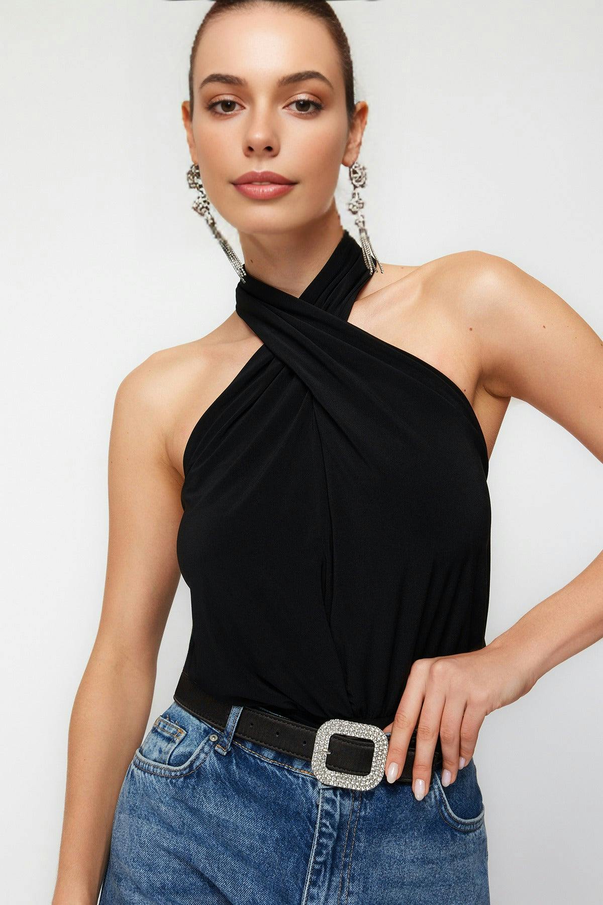 Wovcor Black Halter Neck Knitted Bodysuit - 14