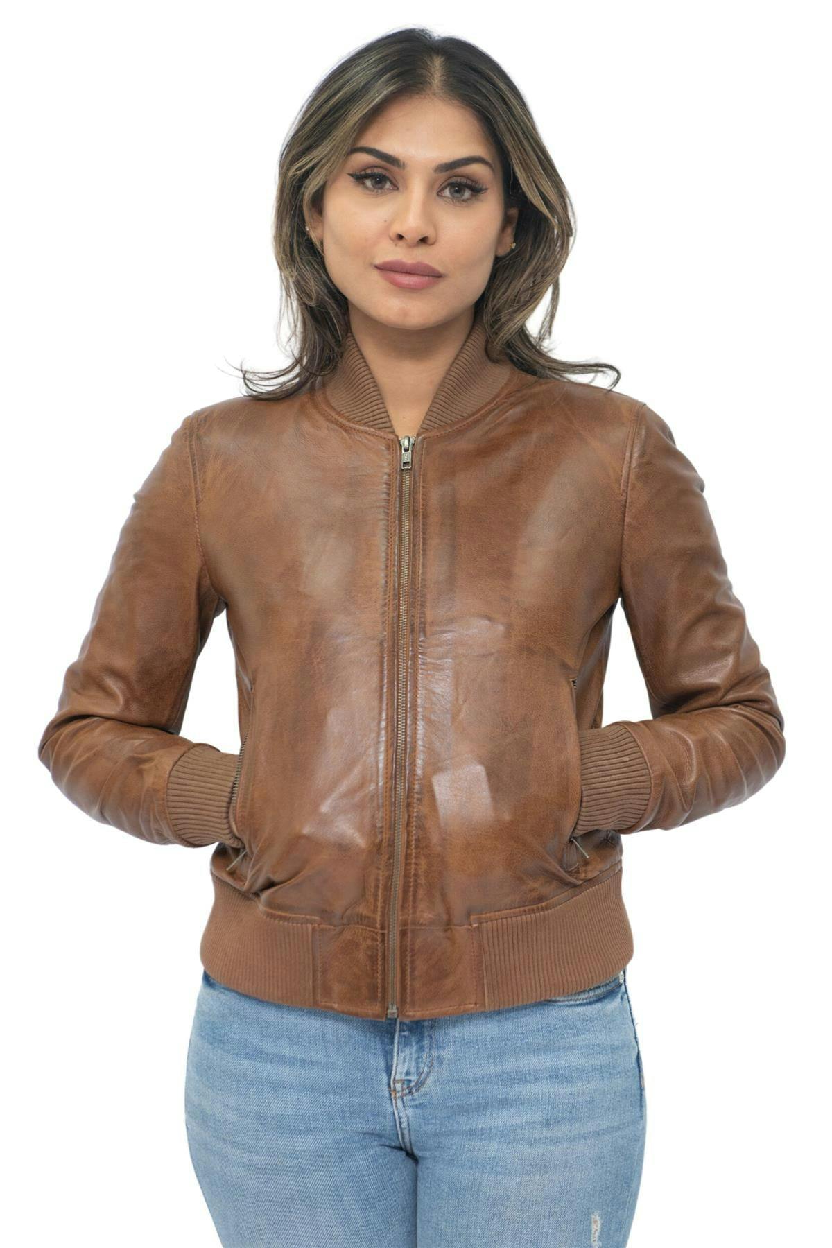 Infinity Leather Womens MA-1 Bomber Jacket-Abbotsford - Tan - Size 20 UK - Image 2
