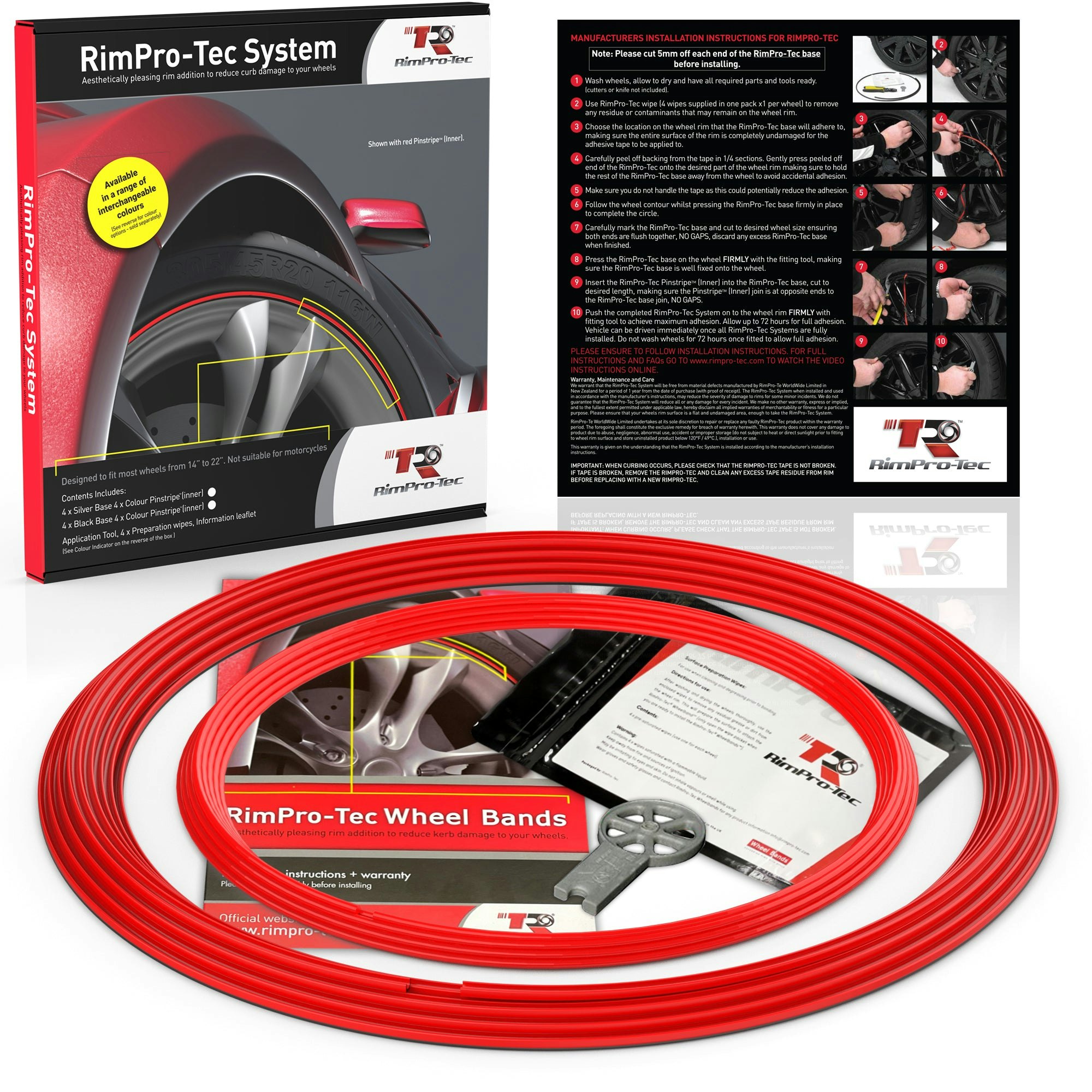 Rimpro-Tec Group Red 4X Base's 4X Pinstripe's / Rimpro-Tec® Wheelbands™ Car Wheel Styling Kit