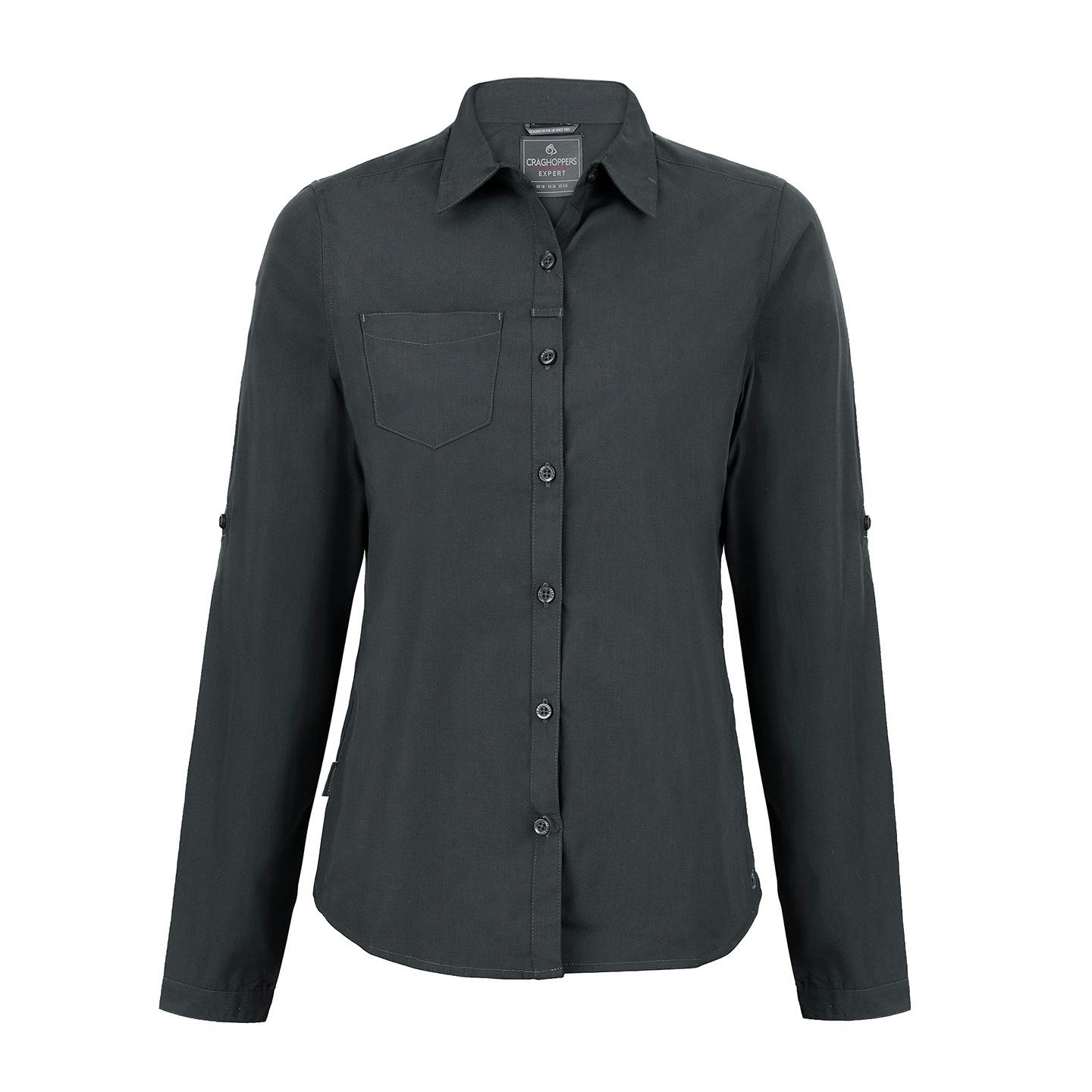 Craghoppers Women's Grey / Expert Kiwi Long-Sleeved Shirt - Carbon - 10 Uk - Carbon - 65% Recycled Polyester/35% Cotton