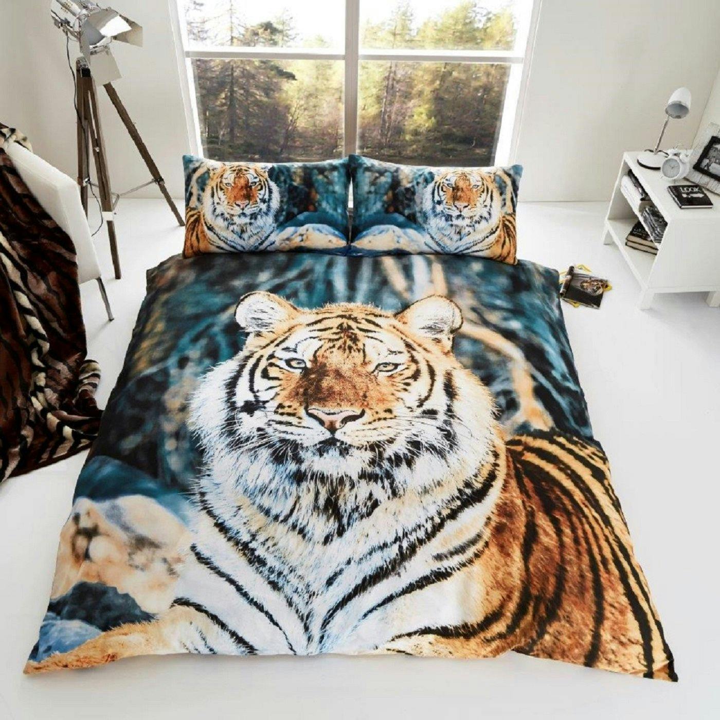 Rackhams 3D Duvet Cover And Pillowcase Set - Tiger - King (220Cm X 235Cm)