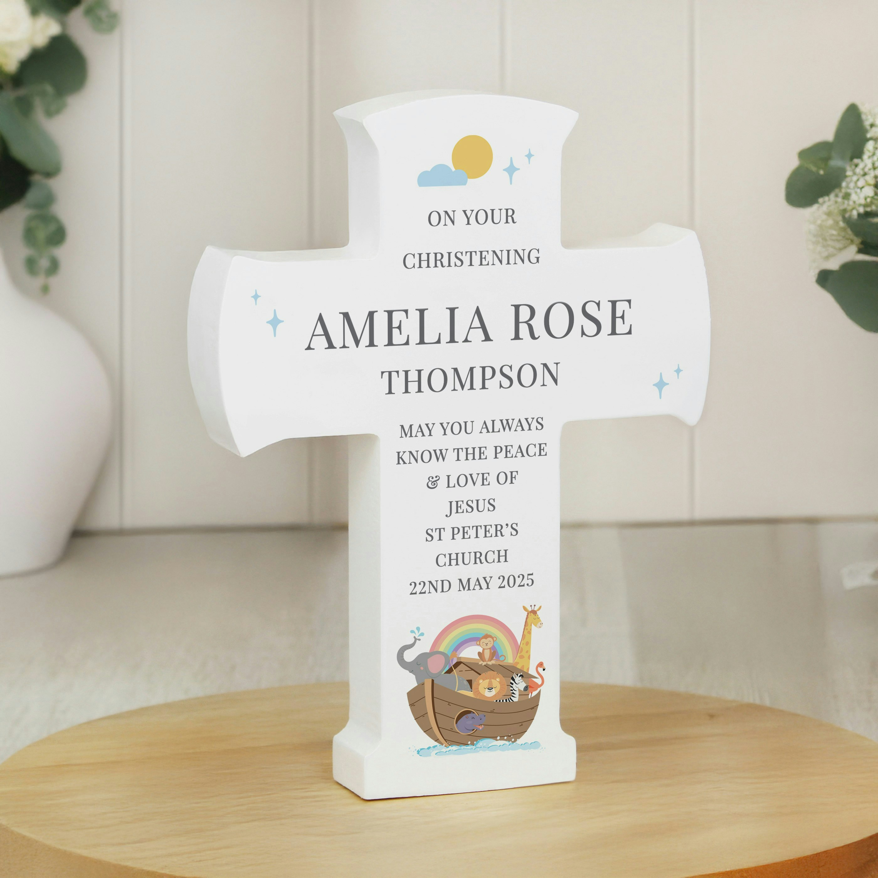 Rackhams Personalised Noahs Ark Cross Wooden Ornament