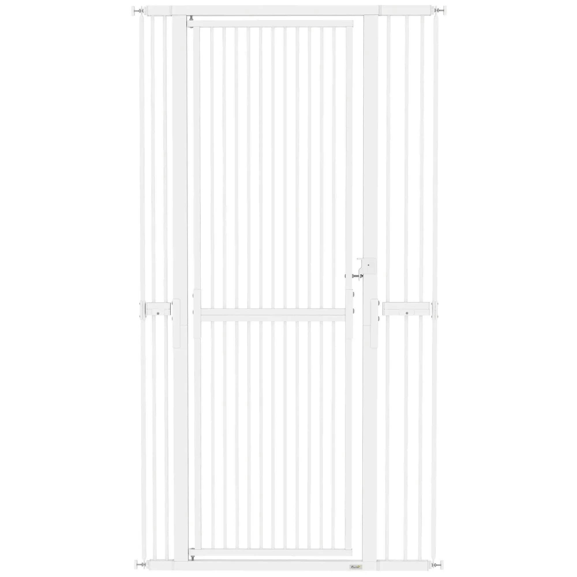 PAWHUT 180cm Extra Tall Pet Gate Cat Gate with Narrow Gap, 77-104cm Wide in White - Image 6