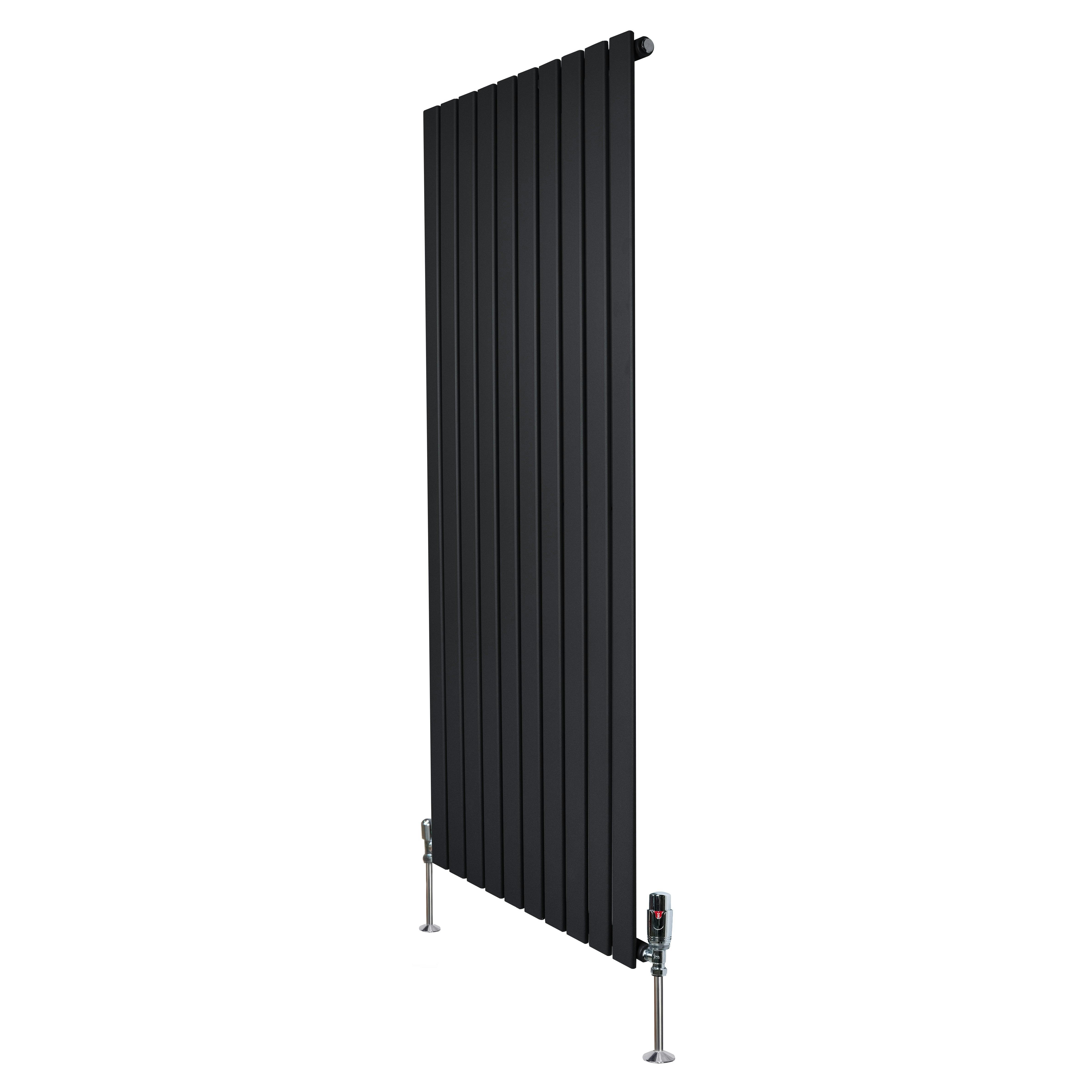 Monstershop Black Flat Single Column Radiator – 1600Mm X 700Mm & Valves –