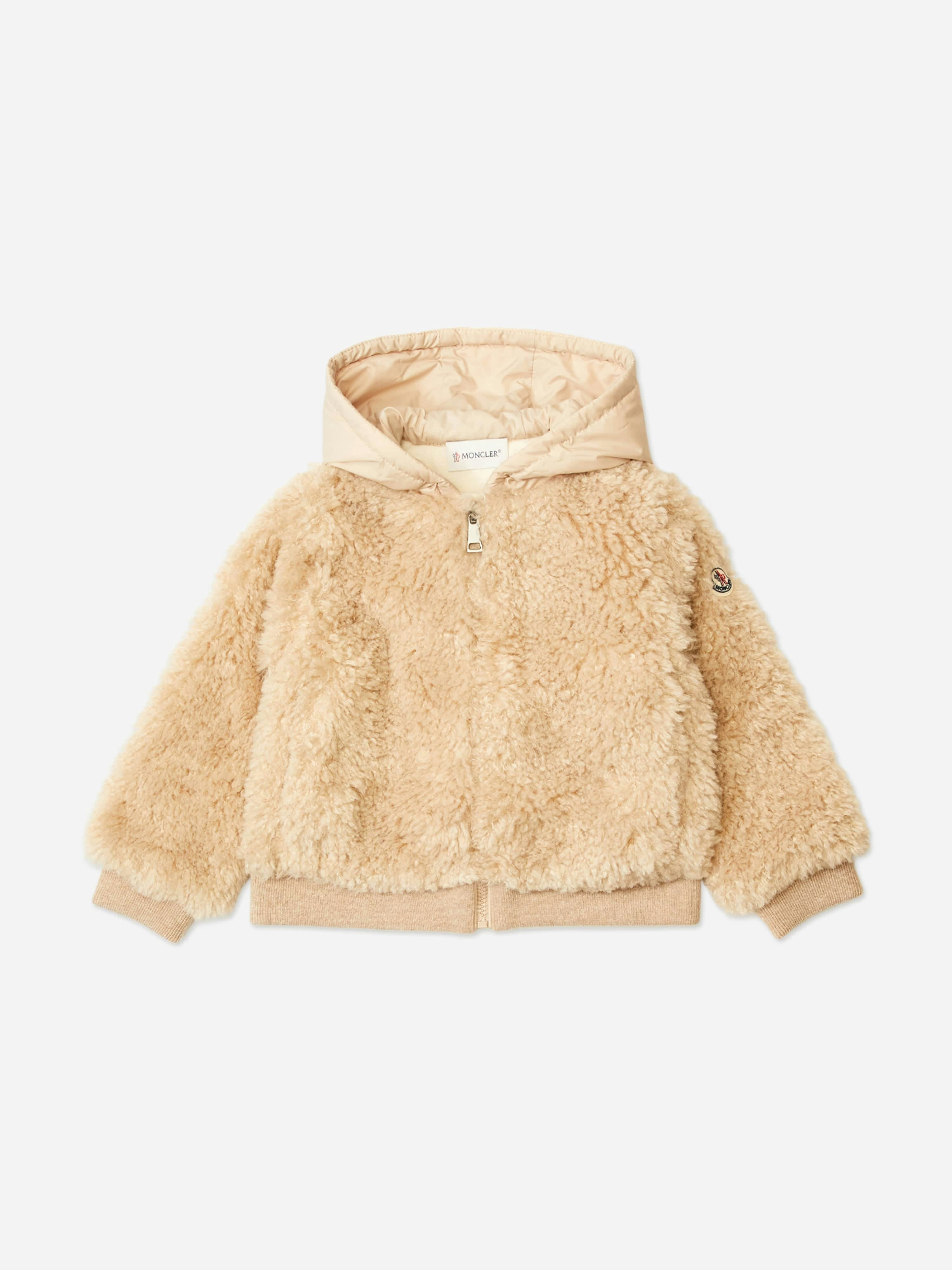 Moncler Enfant Girls Beige Teddy Fleece Zip Up Cardigan In - 4 Yrs