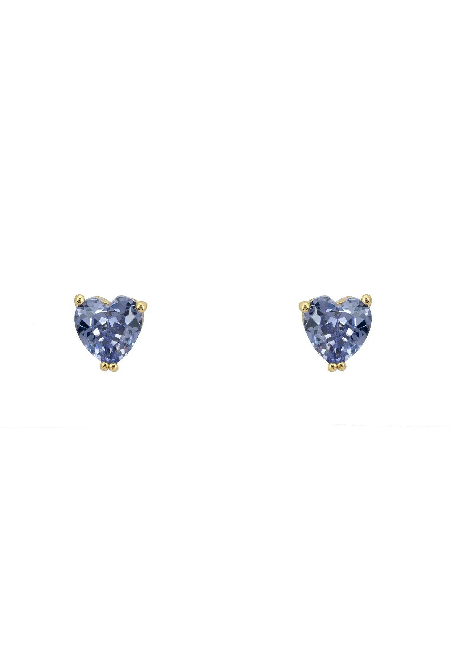 Latelita Gold Asscher Cut Heart Stud Earrings Tanzanite