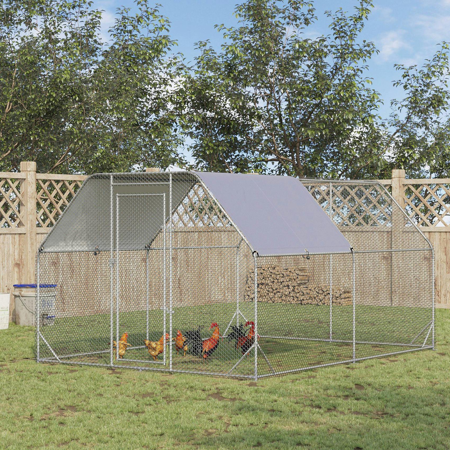 Pawhut Chicken Run W/ Roof, Walk In Chicken Coop For 10-12 Chickens, Hen House - Image 4