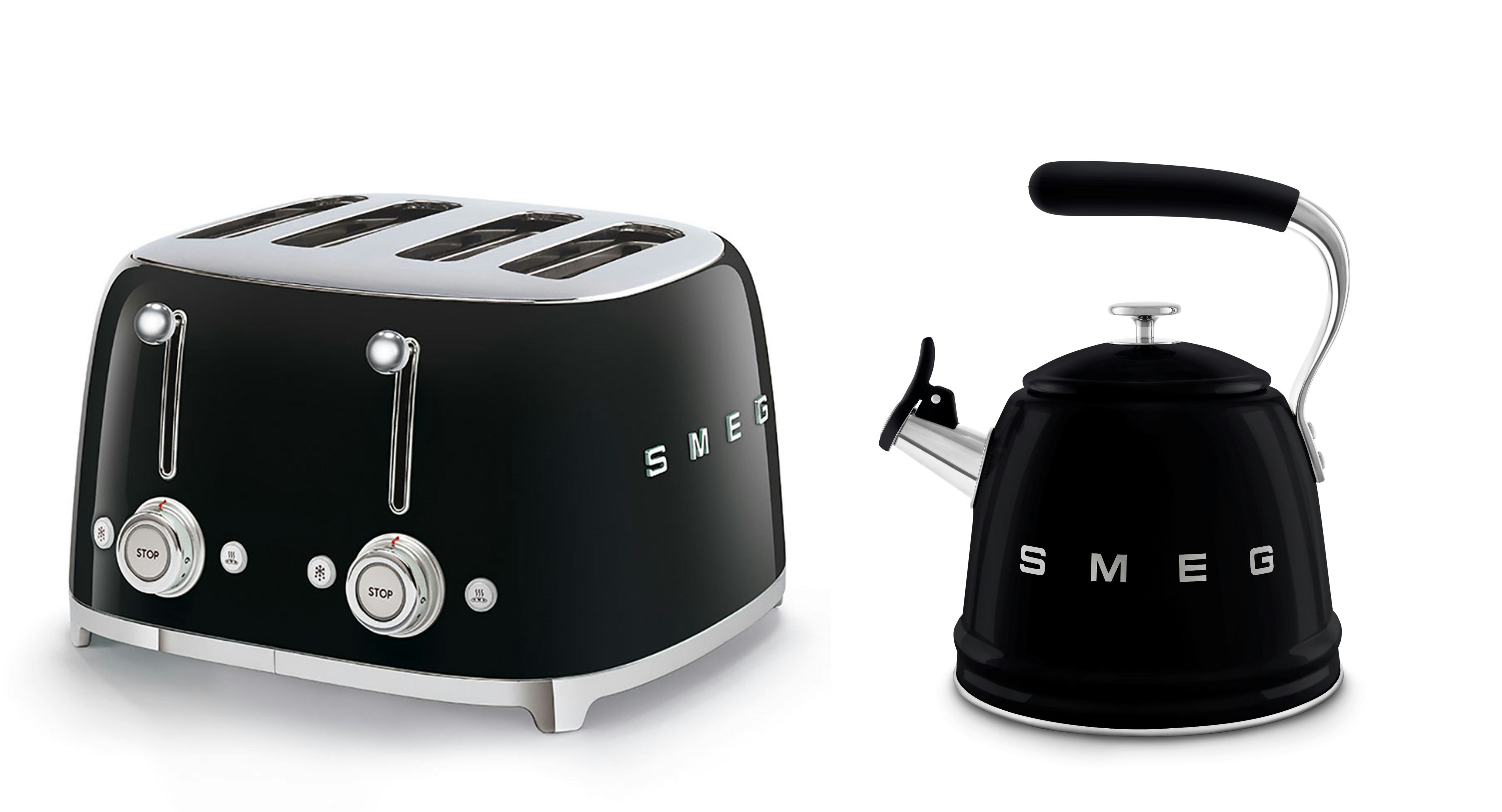 Smeg Black Wkf01 Whistling Stovetop Kettle & Tsf03 4-Slice Toaster Bundle Size 2