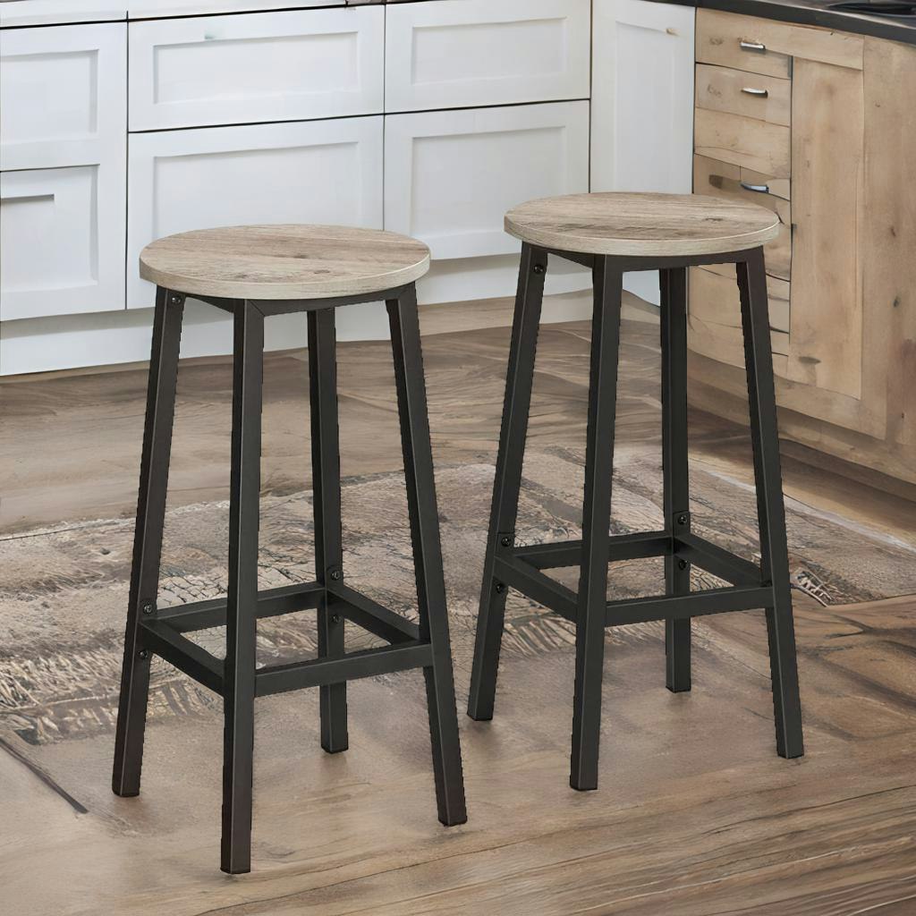 Rafaelo Mobilia Grain/Black Set Of 2 Industrial Bar Stools Greige