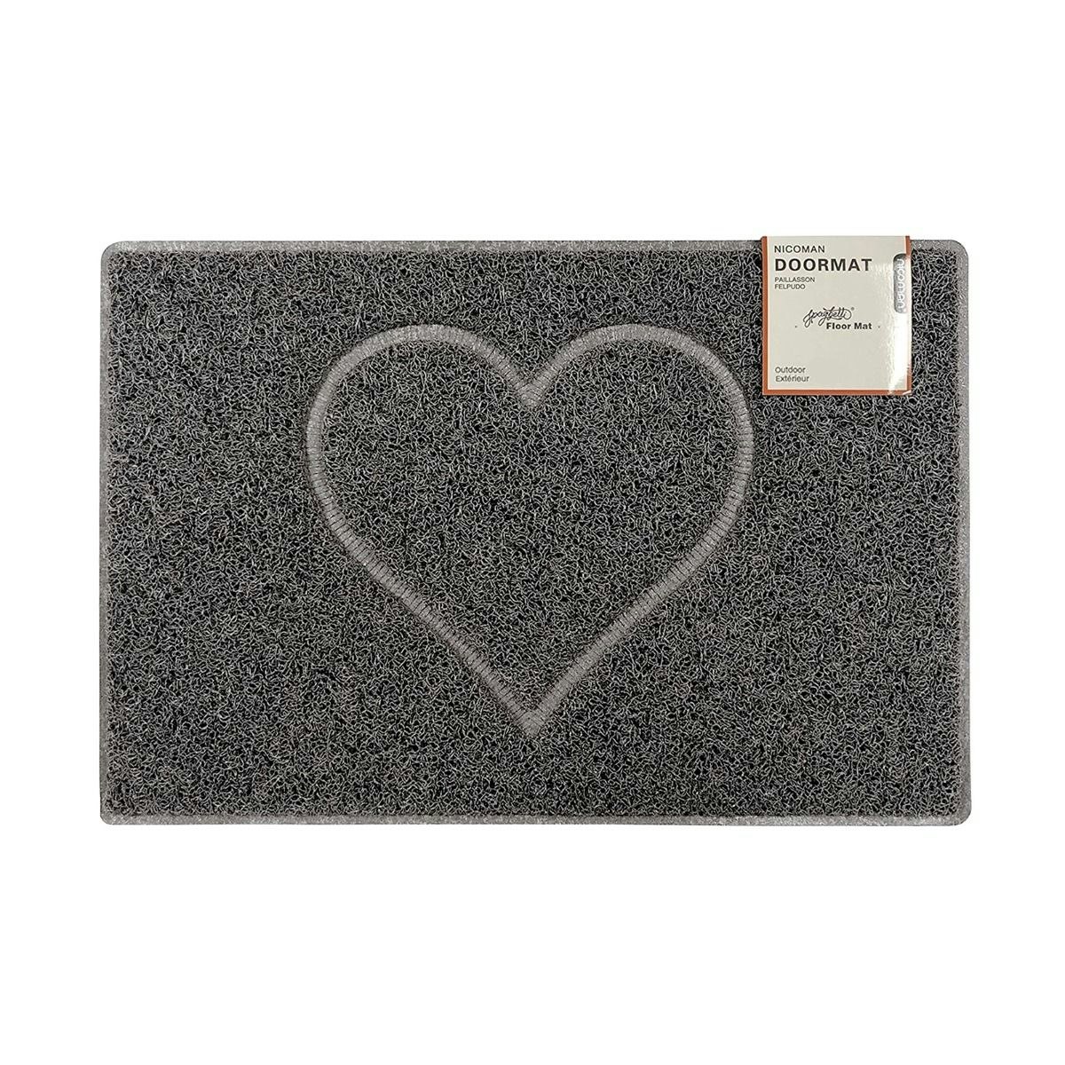 Oseasons Grey Heart Large Embossed Doormat In With Open Back - Vinyl - 1