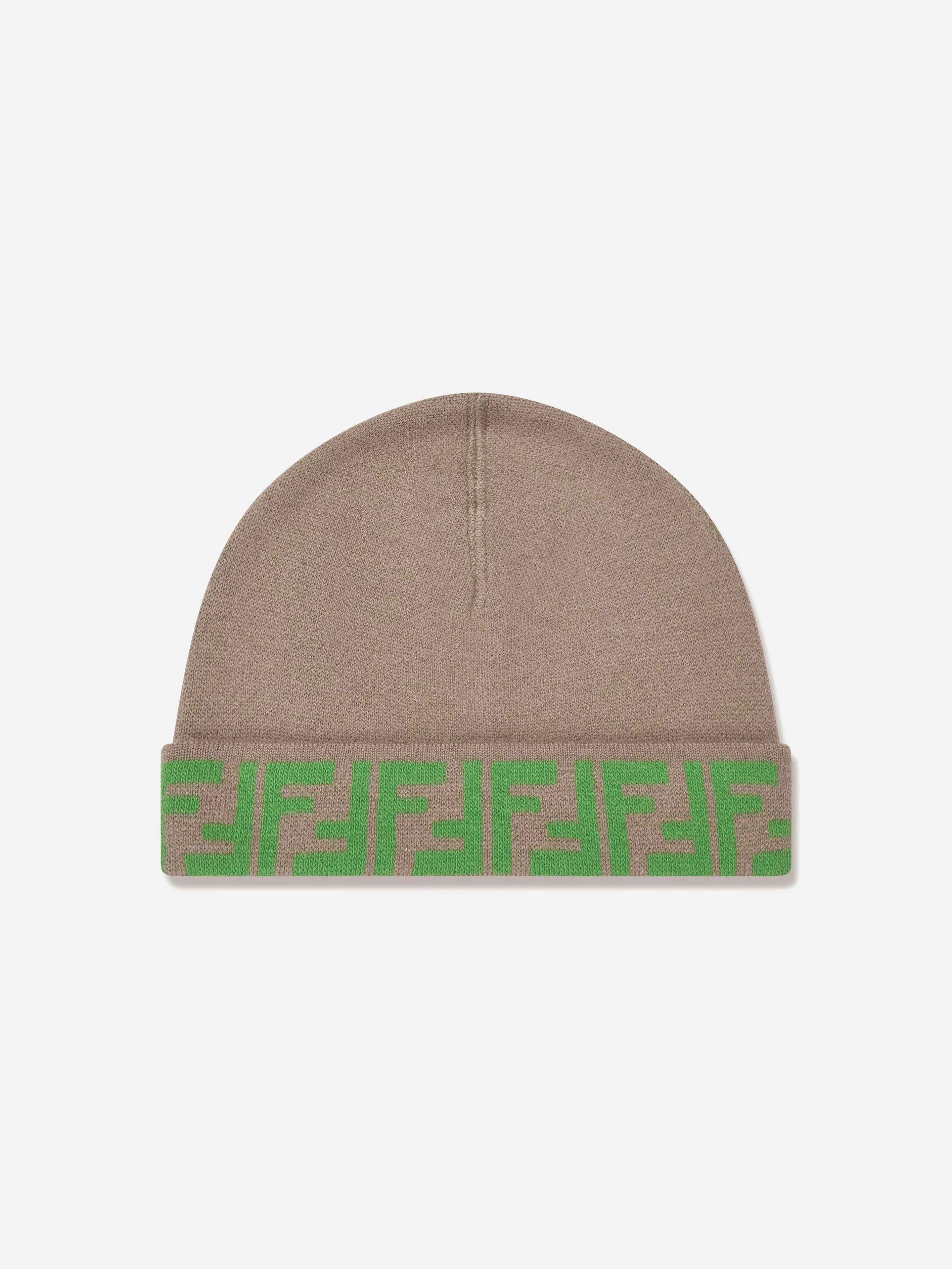 Fendi Kids Unisex Kids Beige Ff Logo Reversible Beanie In - 10 - 14 Yrs