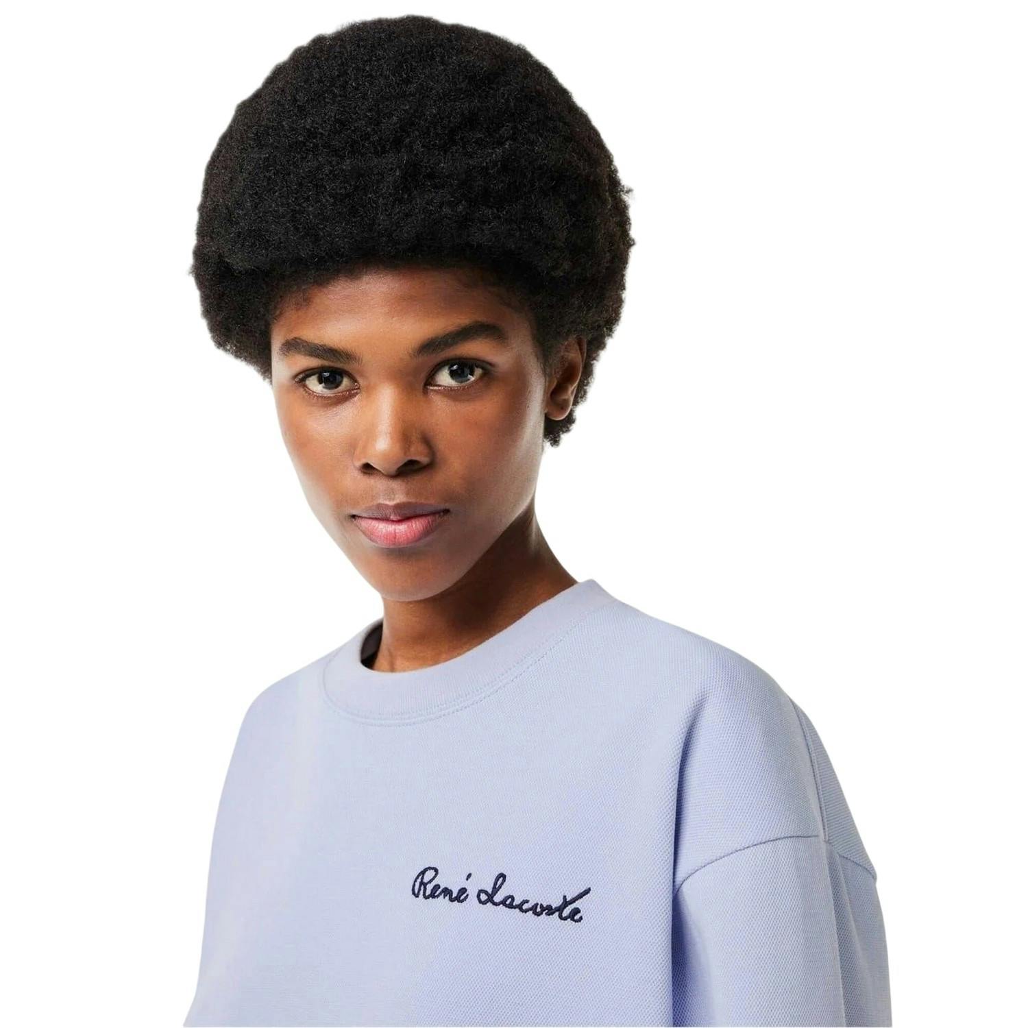 Lacoste Women's Blue Lettering Relaxed Fit Sweatshirt - Xl - 100% Mixed