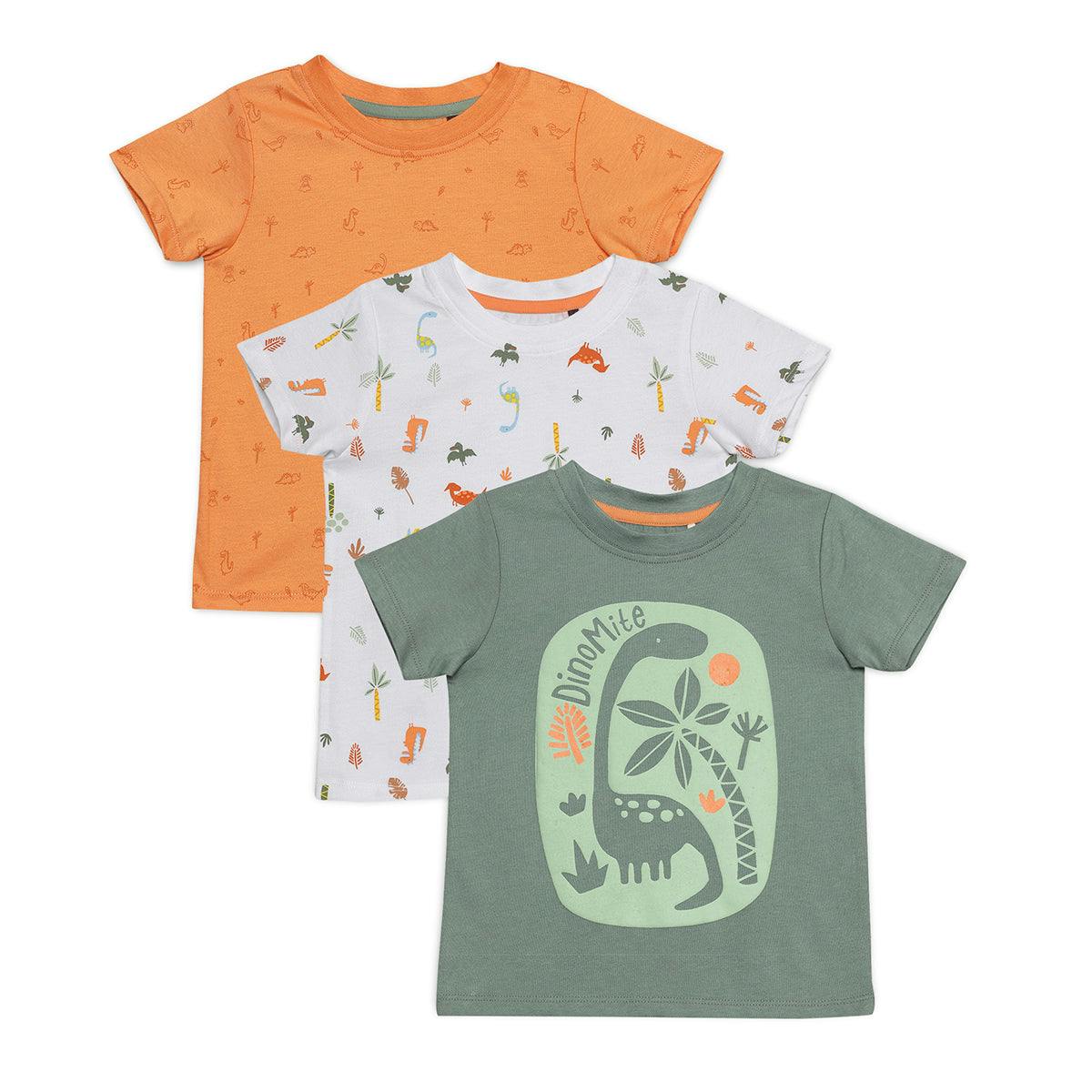 Mini Cuddles Men's Baby Boys 3Pk Dinosaur Print T-Shirts, Multicolour - 0-3 Months