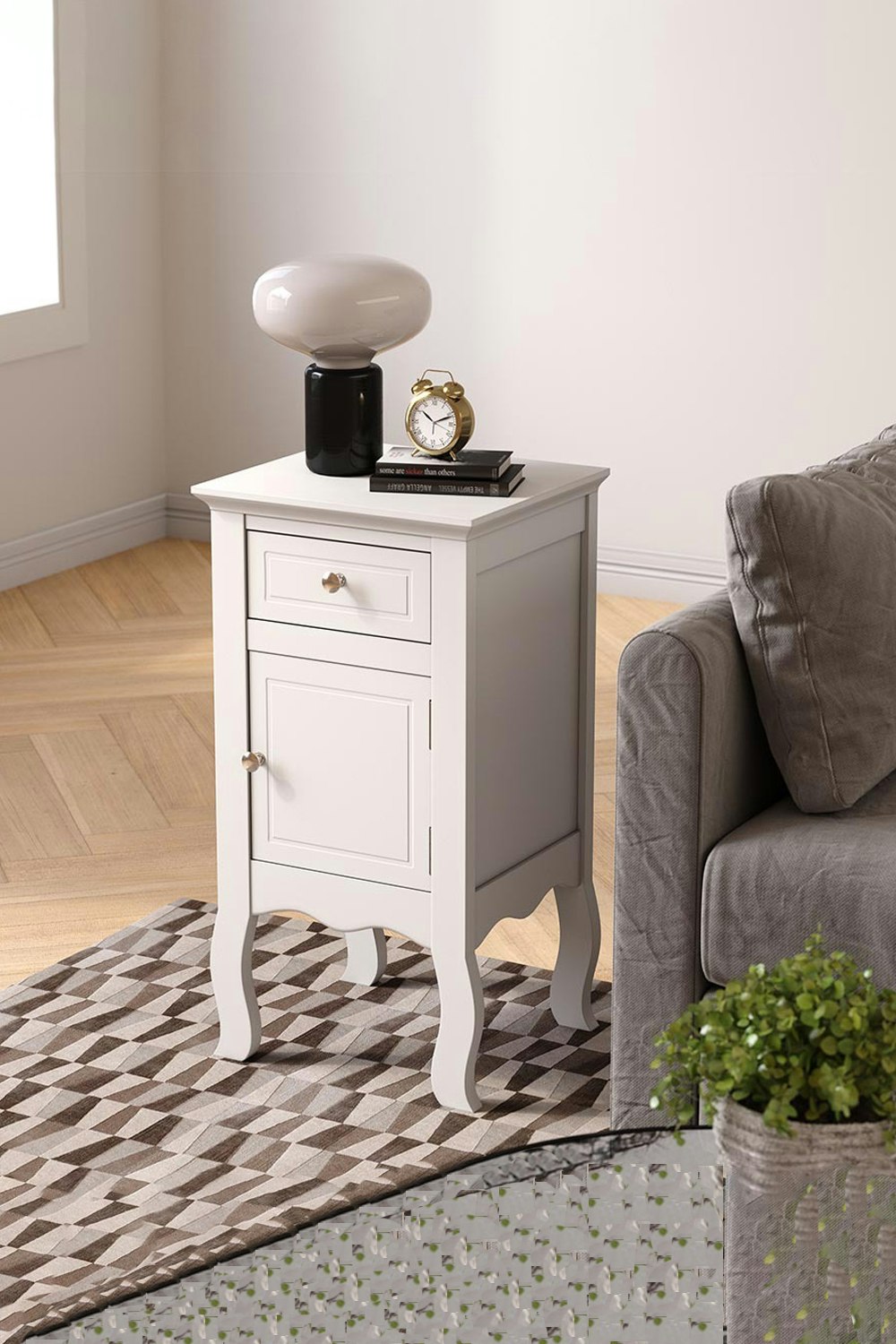 Rackhams White Wooden Bedside Side Table Nightstand With Drawer