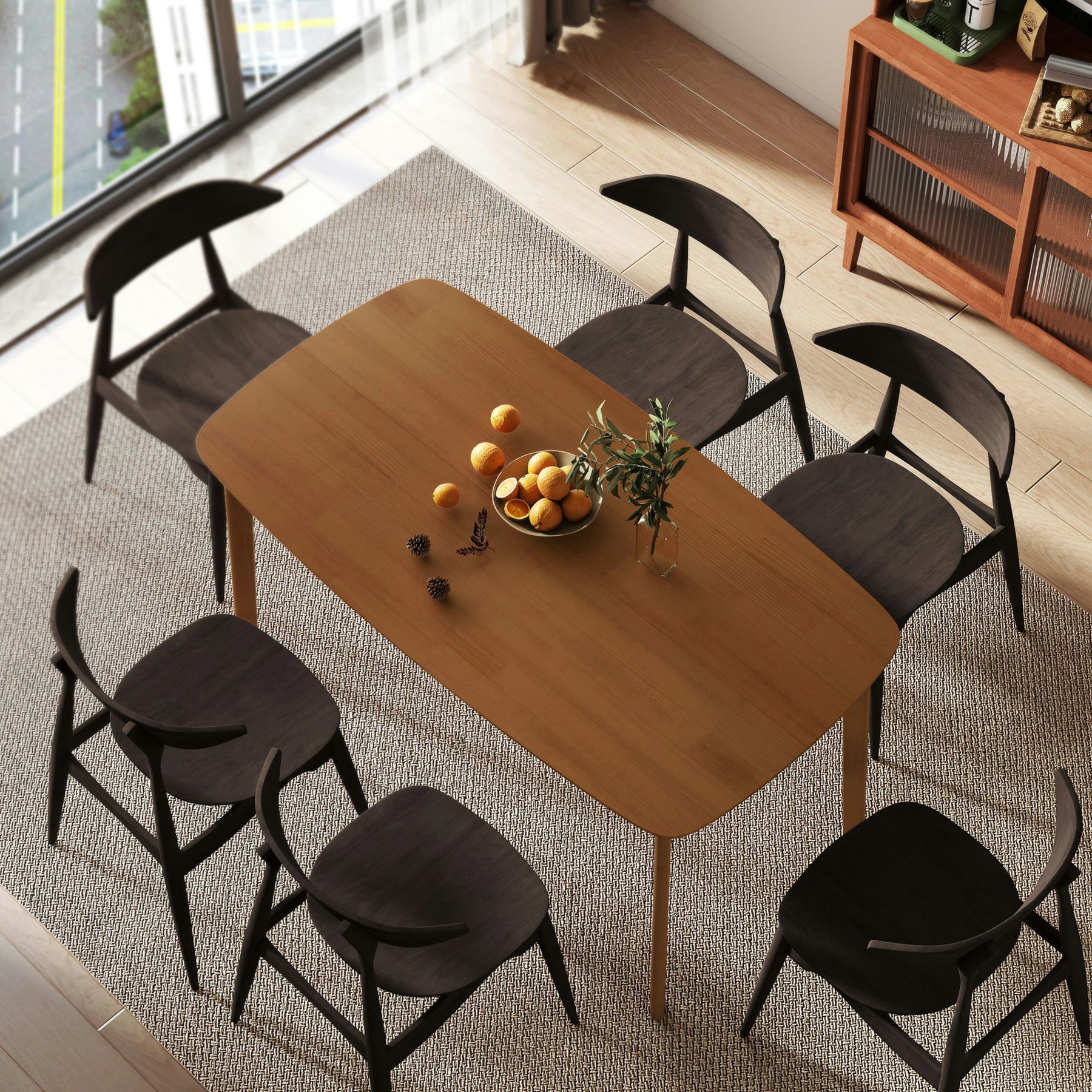 Homcom Light/Brown 150 Cm Rectangular Dining Table With Solid Wood Frame,