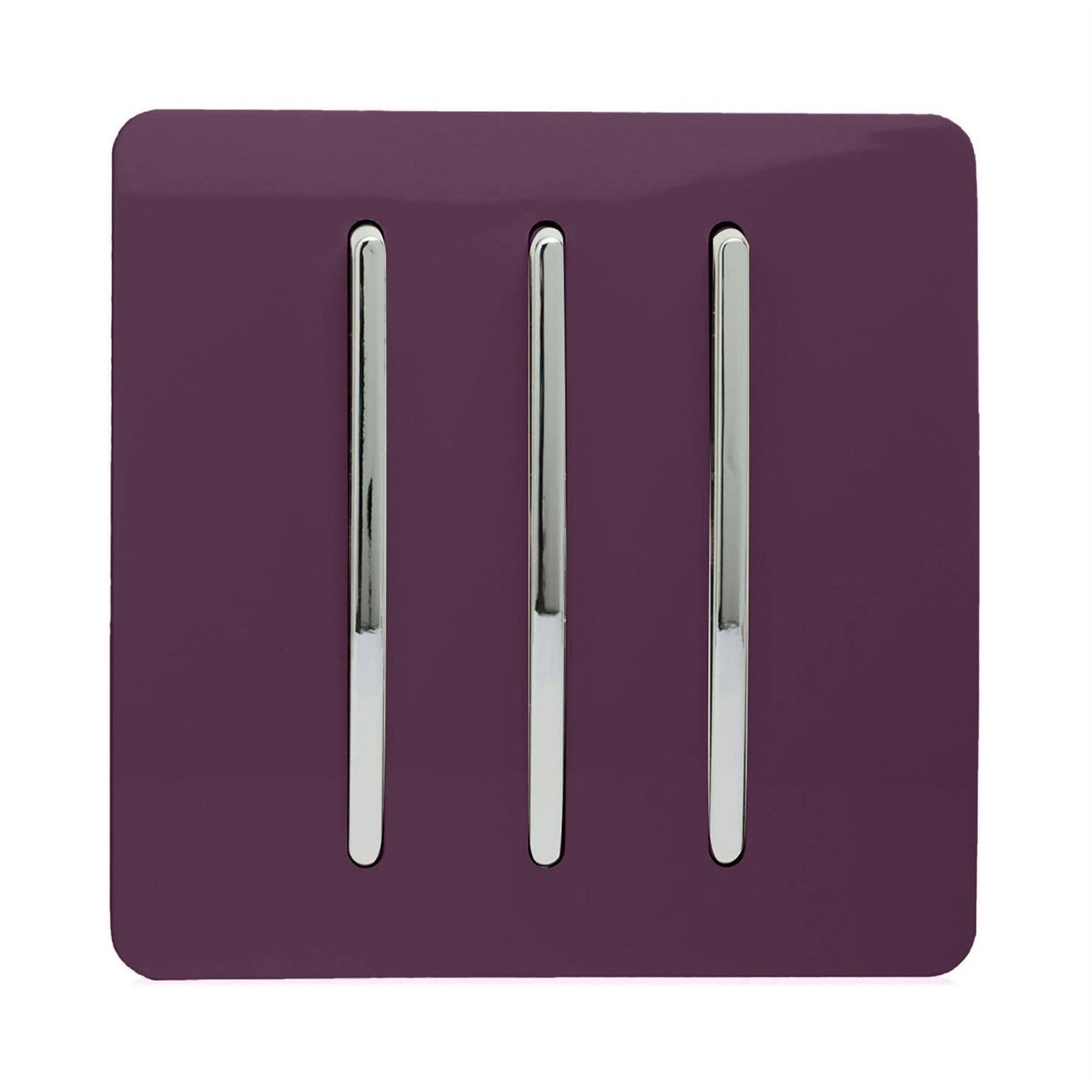 Trendi Switch Trendi 3 Gang 2 Way Artistic Modern Glossy 10 Amp Rocker Tactile Light Switch Plum - Image 7