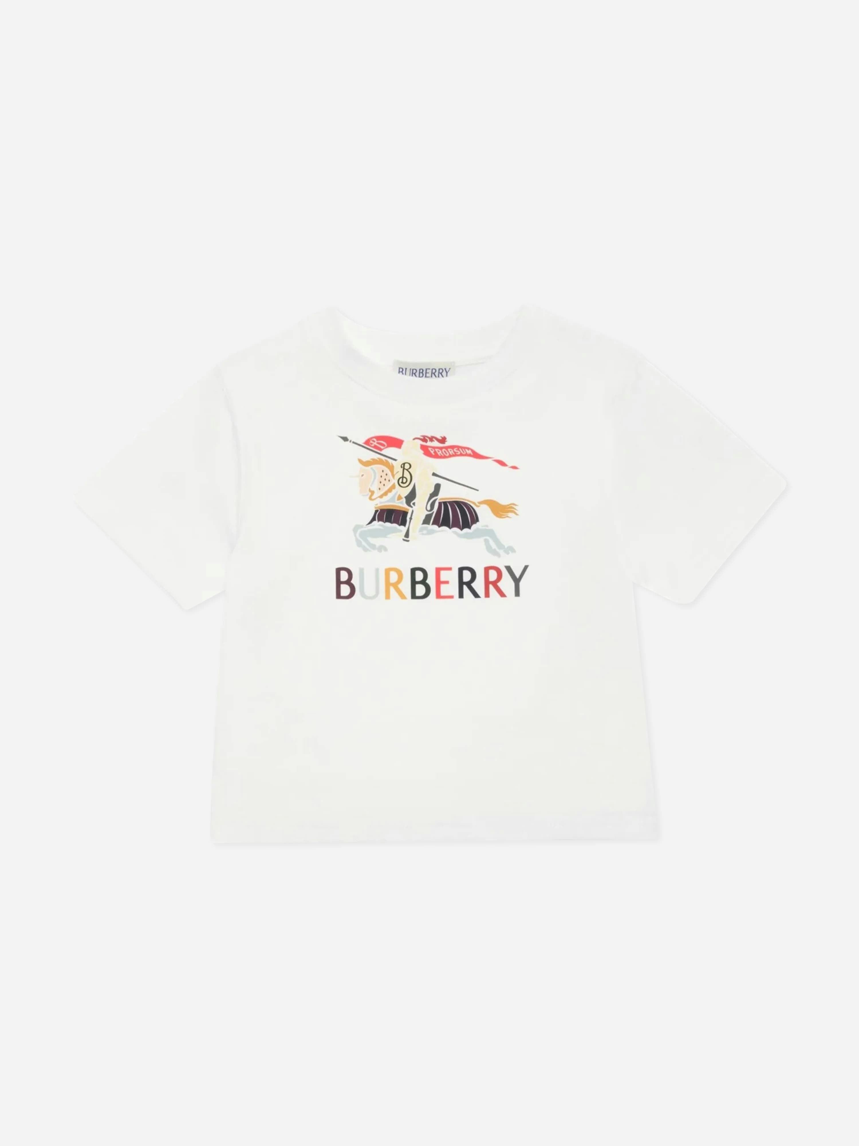 Burberry Kids Boys White Burberry Baby Cedar Colourful Ekd T-Shirt In - 18 Months