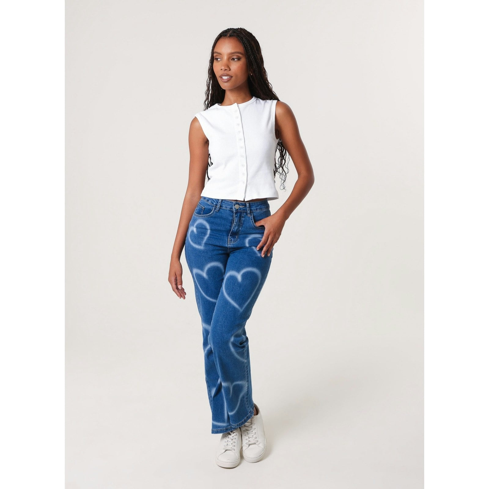 Pink Vanilla Pink/Dark/Blue Vanilla Spray Heart Detail Jeans - Uk 6