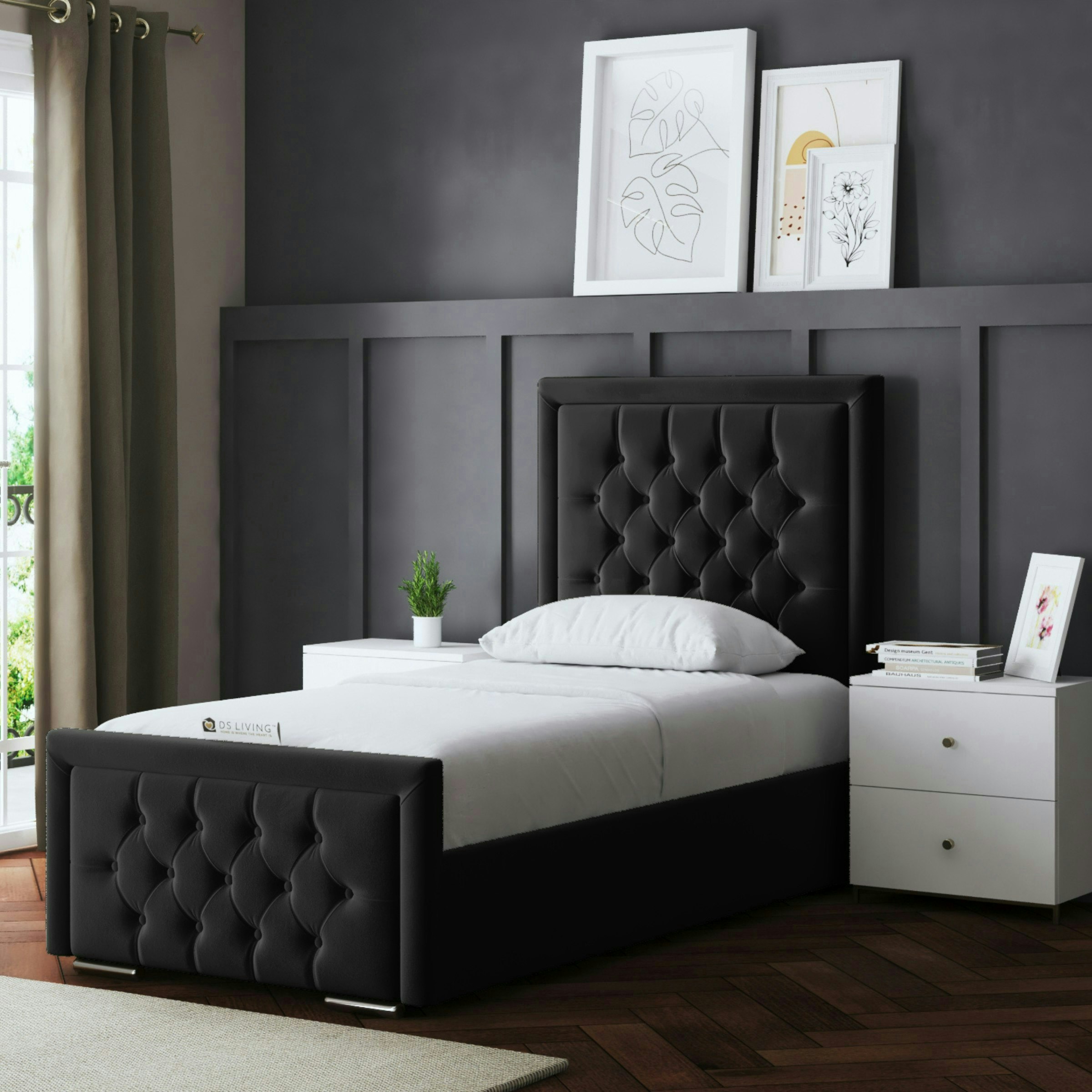 Rackhams Black Allegra Ottoman Bed With Upholstered Headboard - / 4Ft Small
