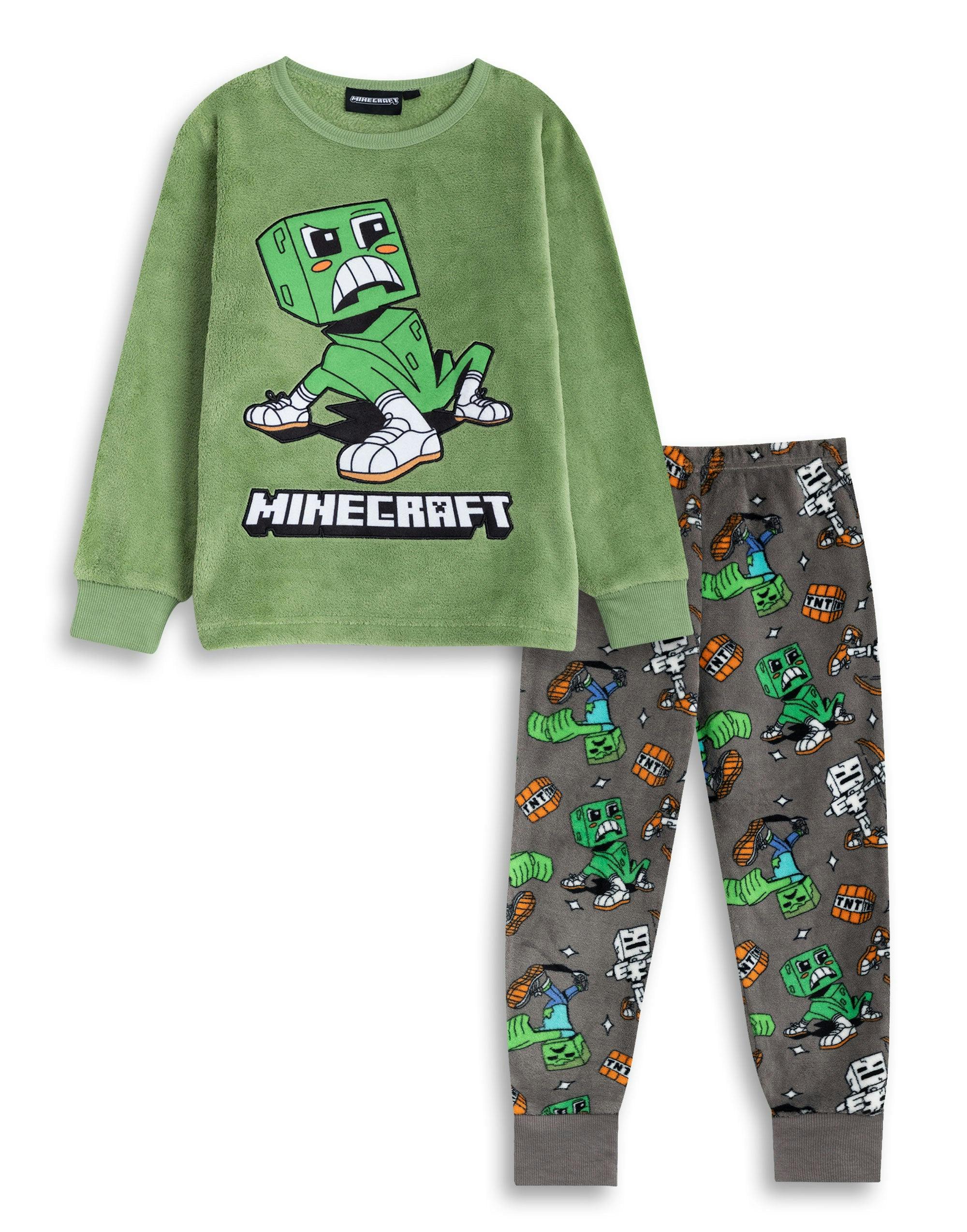 Vanilla Underground Boys Green Minecraft Creeper Long Sleeve Long Leg Pyjama Set - 9-10 Years