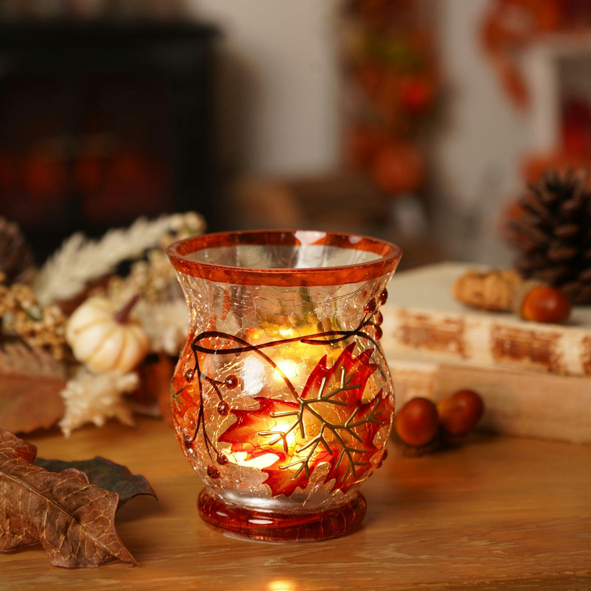 Rackhams Orange/Red/Brown Autumn Leaf Votive Holder