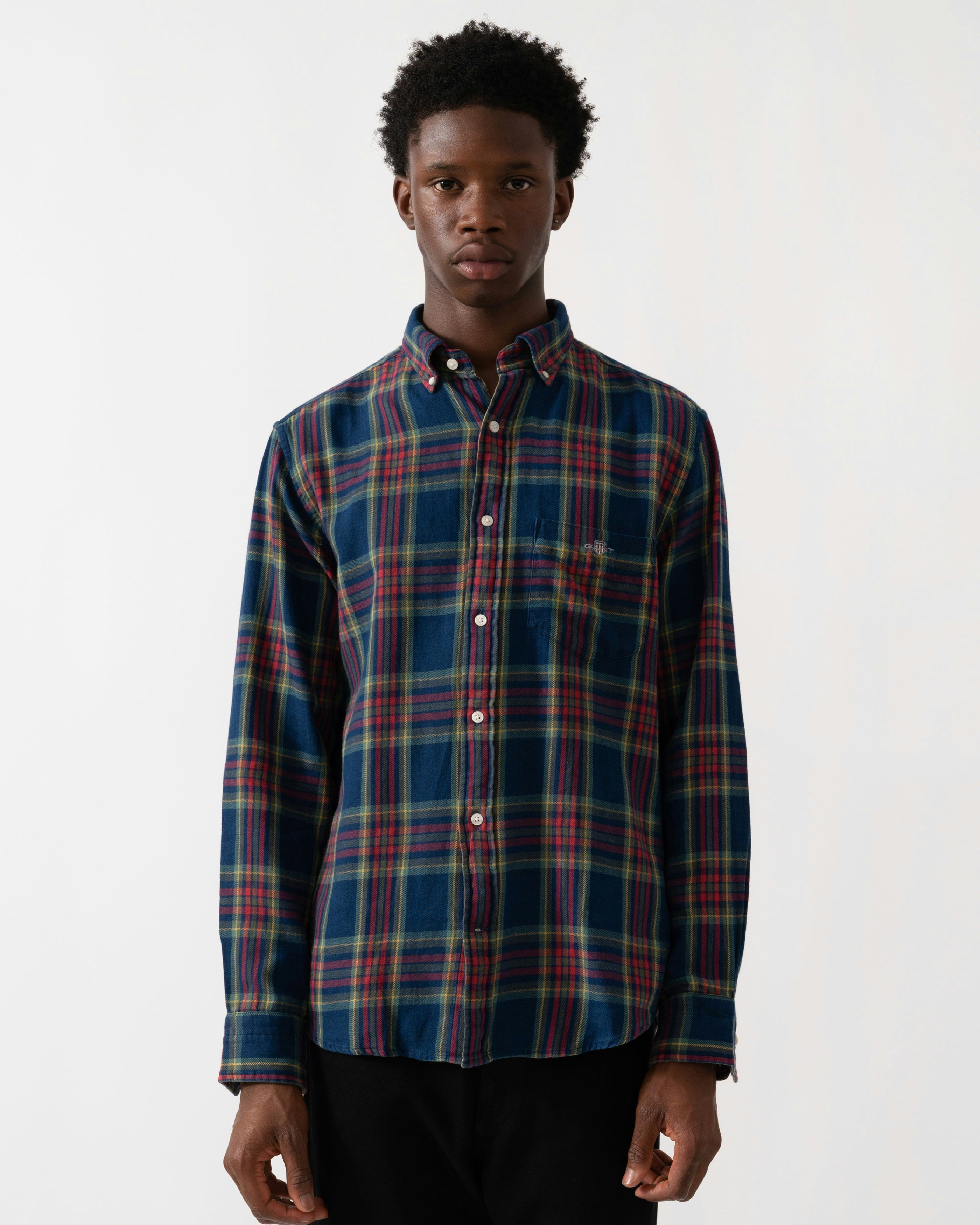 Gant Men's Indigo Long Sleeve Twill Check Shirt - 969 - 969 - M