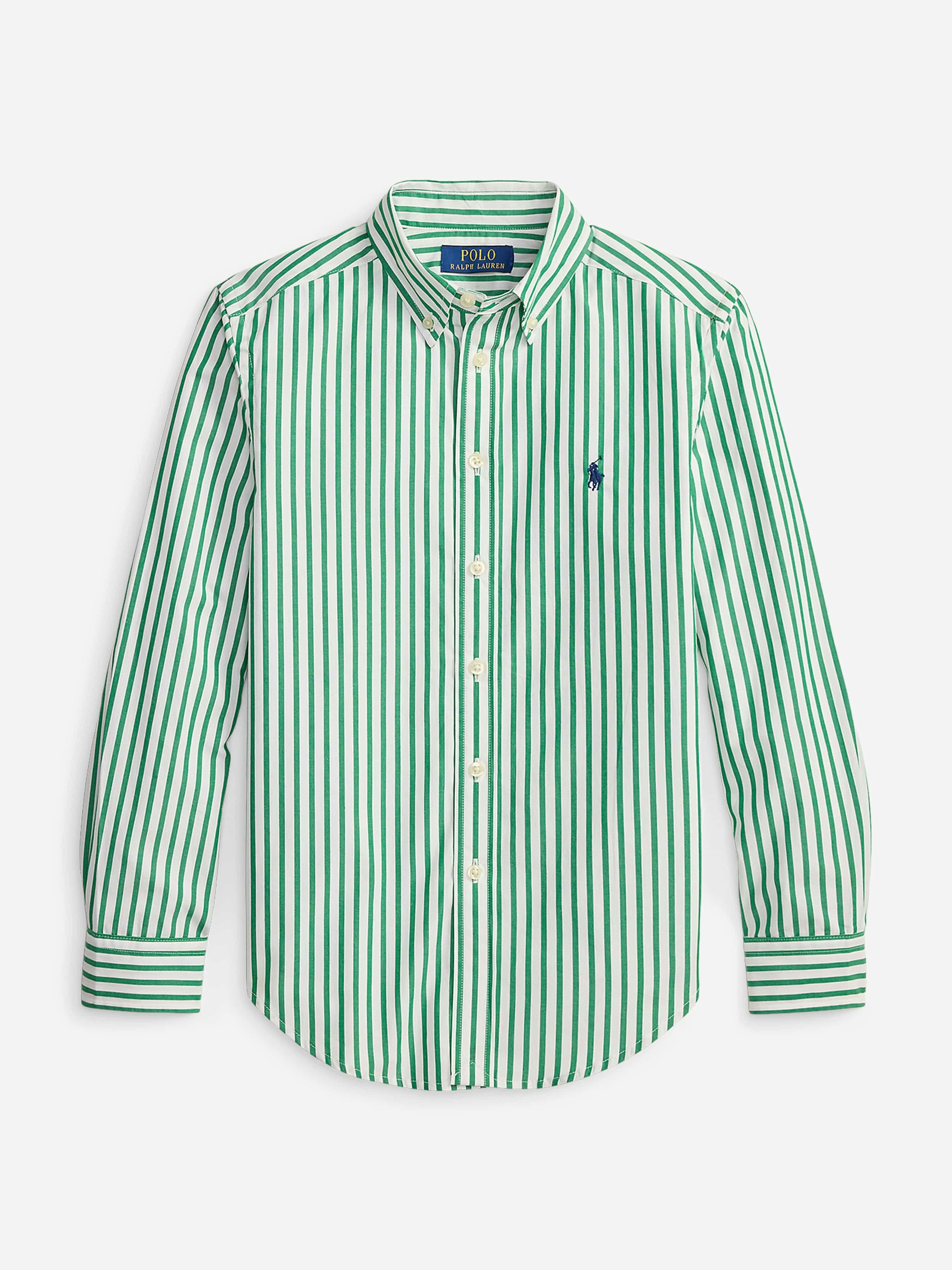 Ralph Lauren Kids Boys Green Ralph Lauren Striped Poplin Shirt In - 6 Yrs