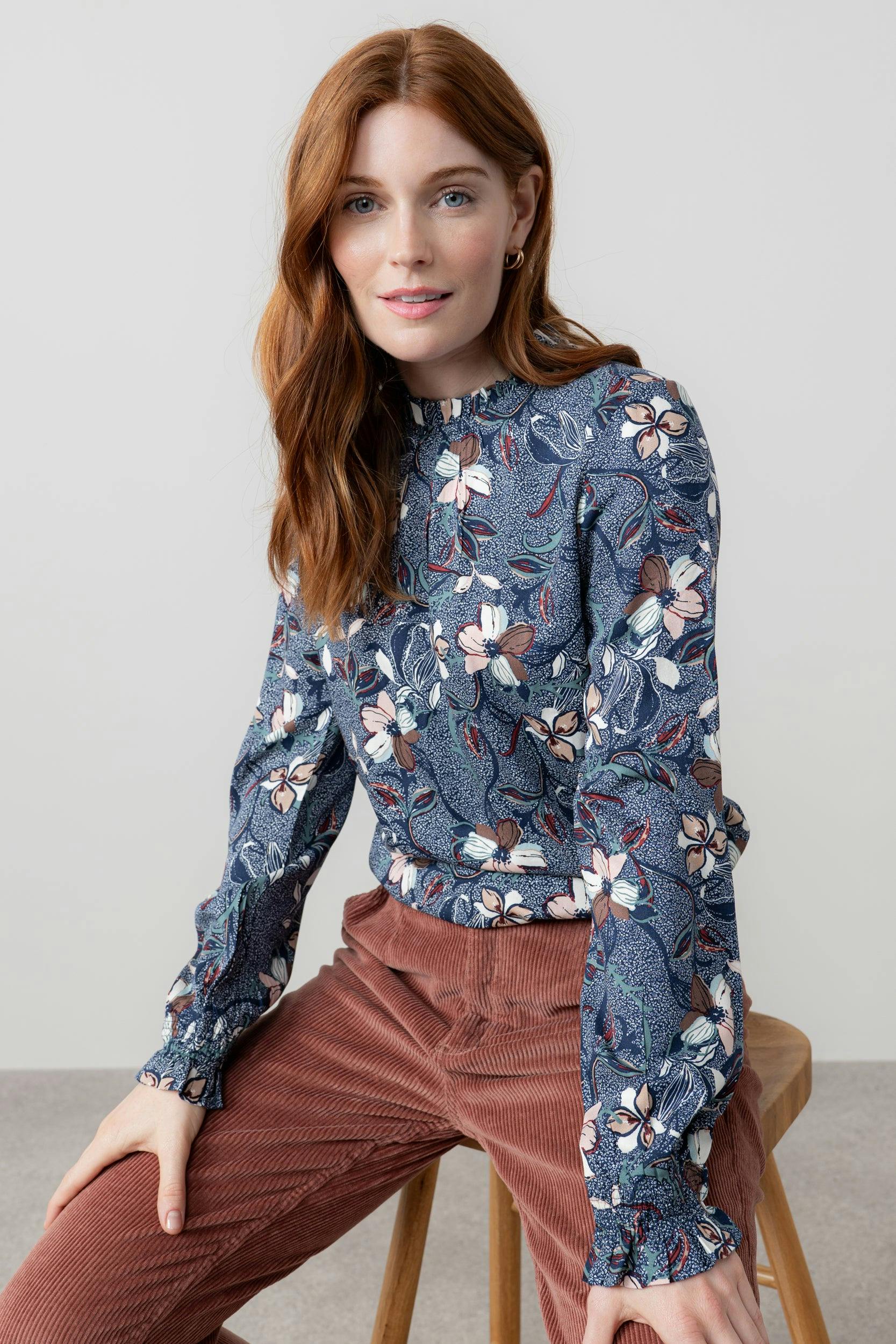 Lily & Me Fiona Gathered Neck Blouse Navy - 10 - Navy