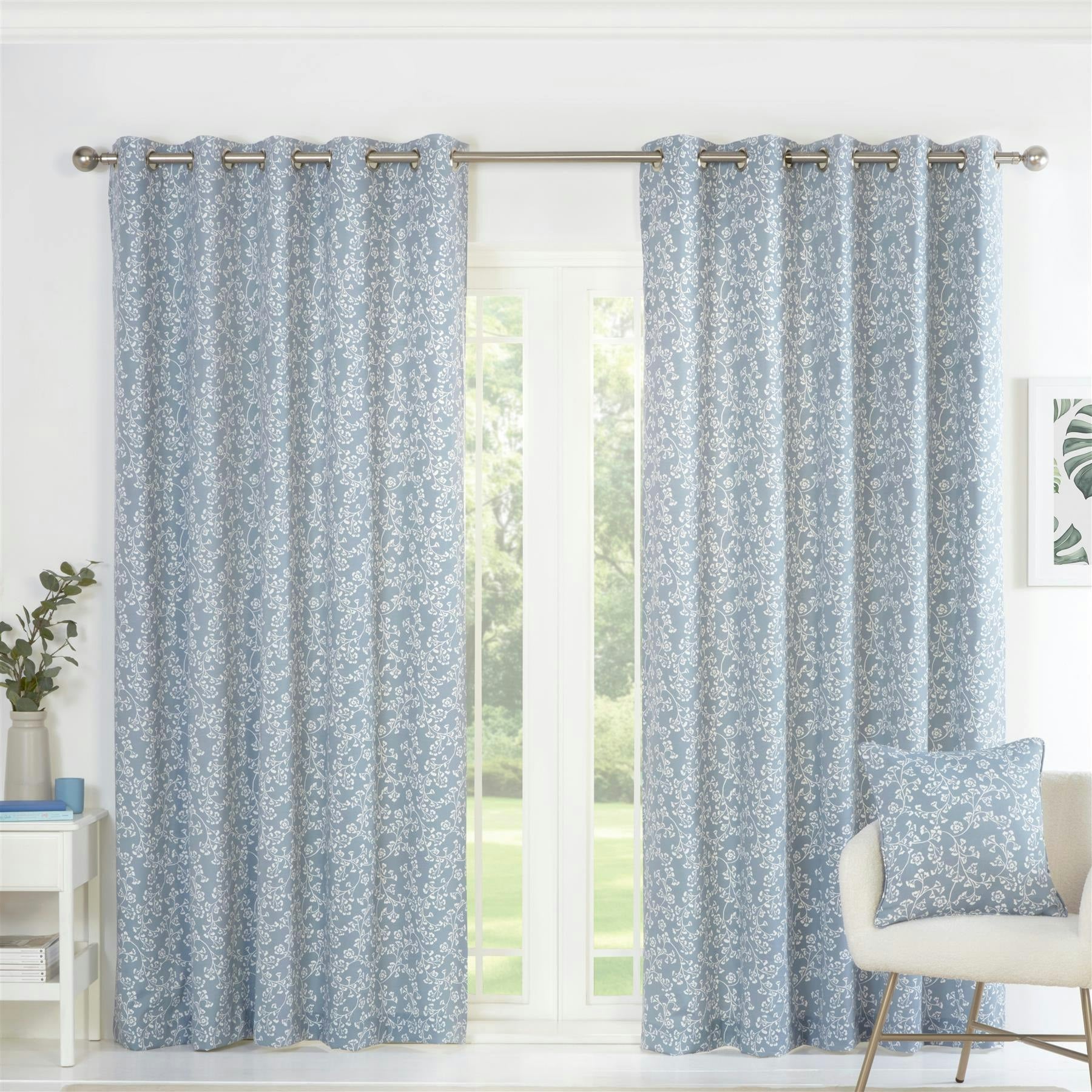 Rackhams Blue Sade Fully Lined Ready Made Eyelet Curtains - Polycotton - 46X90"