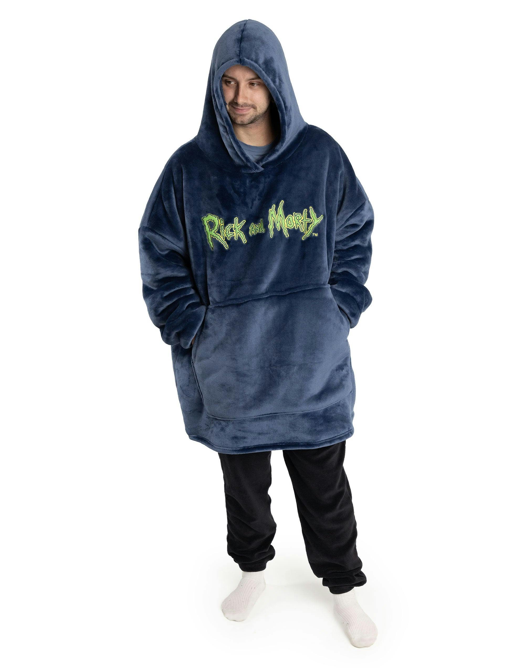 Vanilla Underground Men's Black Rick And Morty Character Blanket Hoodie (One Size)
