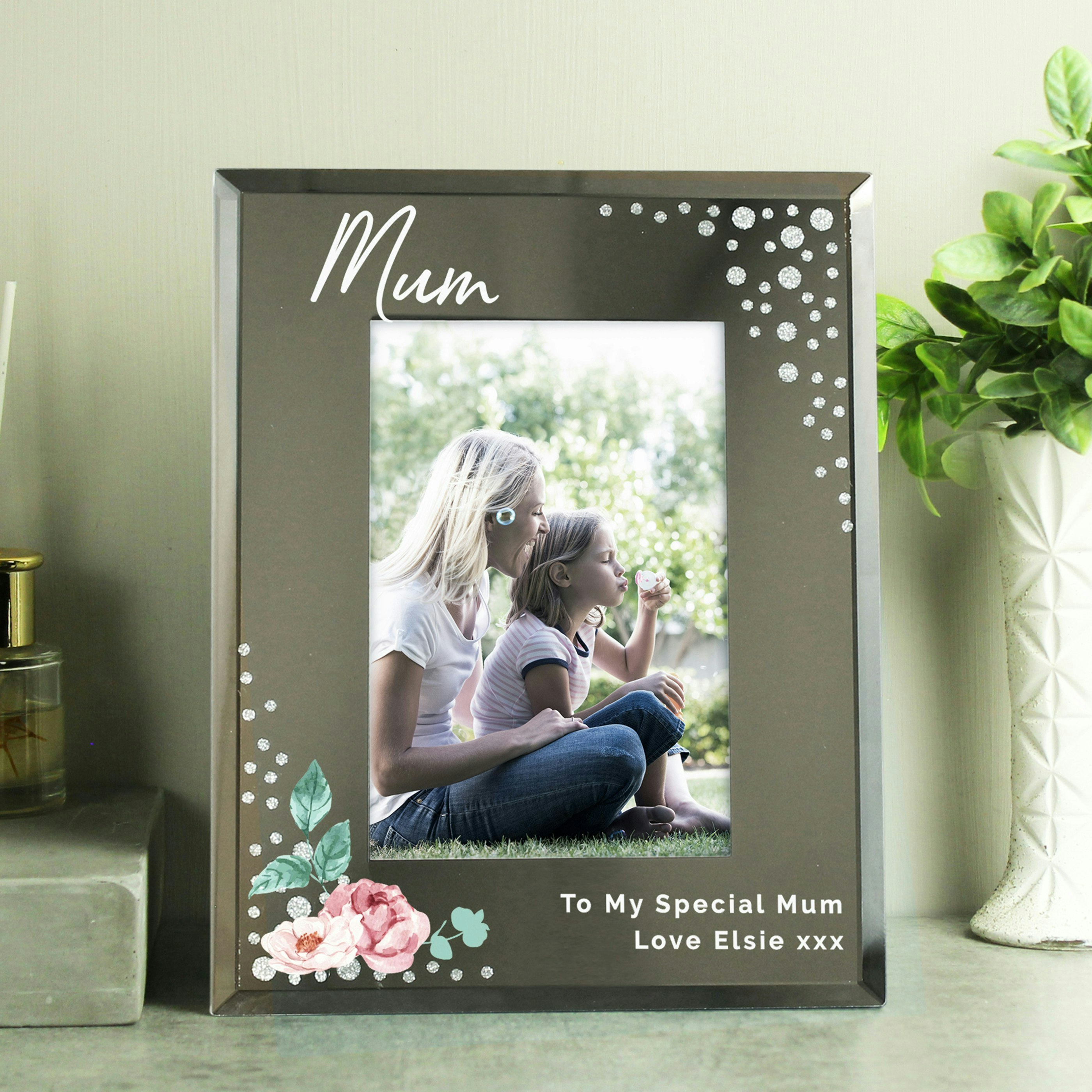 Rackhams Personalised Floral 6X4 Diamante Glass Photo Frame