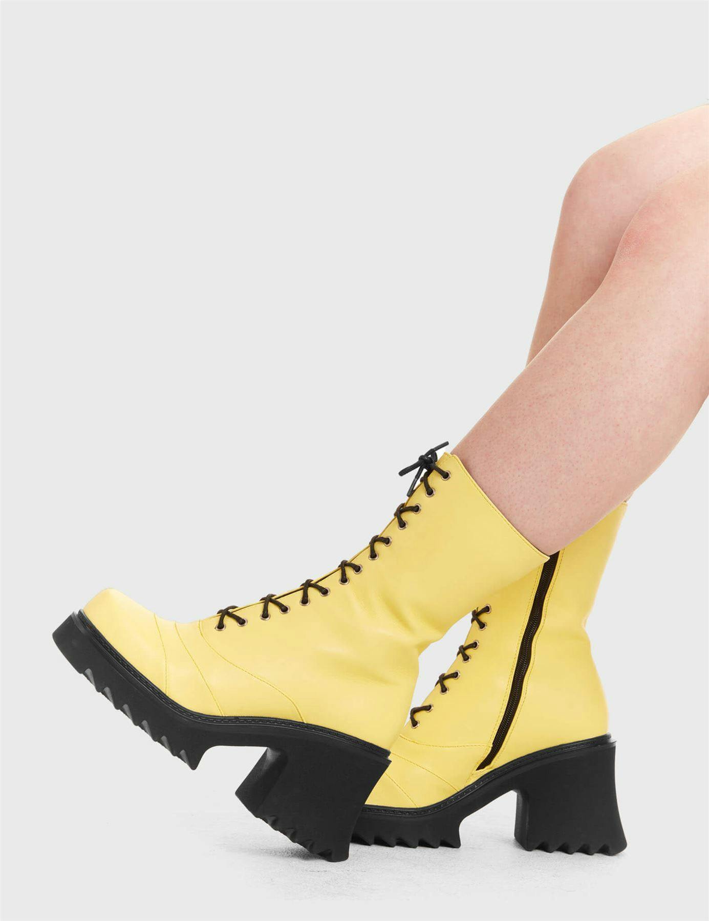 Lamoda Women's On A Buzz Lemon Pu Chunky Platform Ankle Boots Trendy Bold Fashion - Uk5