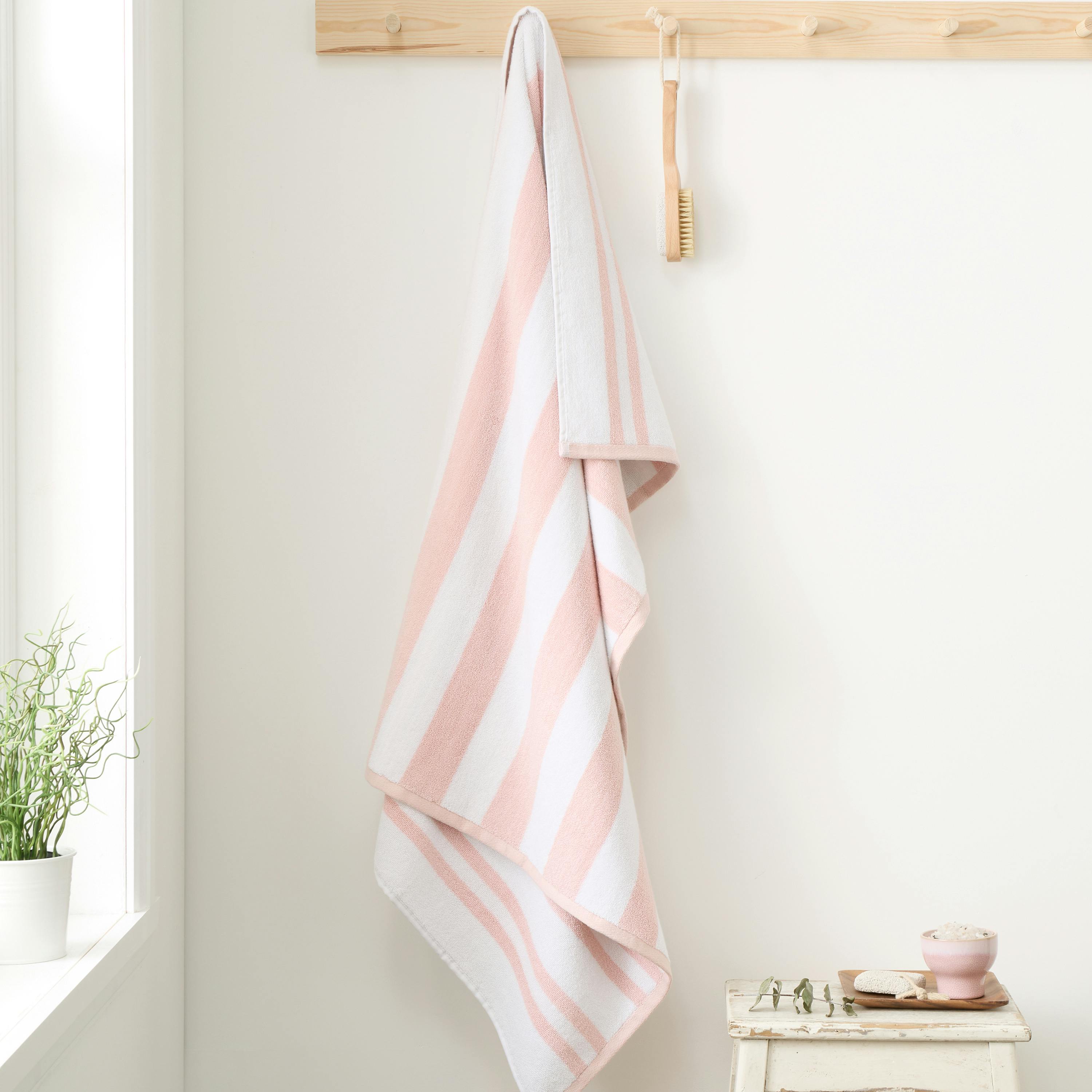 Bianca Pink Reversible Stripe Cotton Jacquard Towel Blush - Bath Sheet - Blush