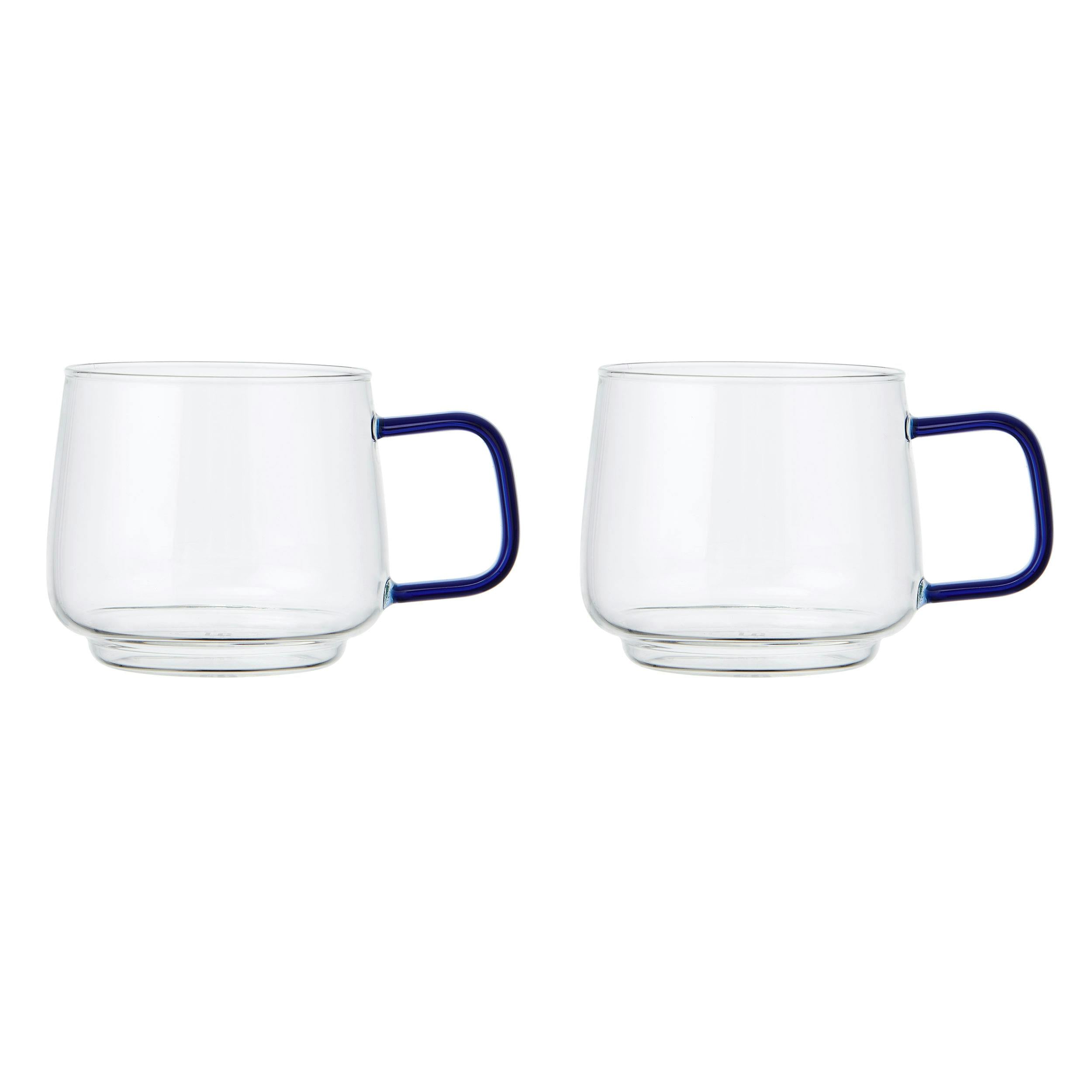 Rackhams Blue 2Pc 'Gyro' Double Walled Glass Mugs With Glass Handles, 275Ml - Clear - Glass - Mug