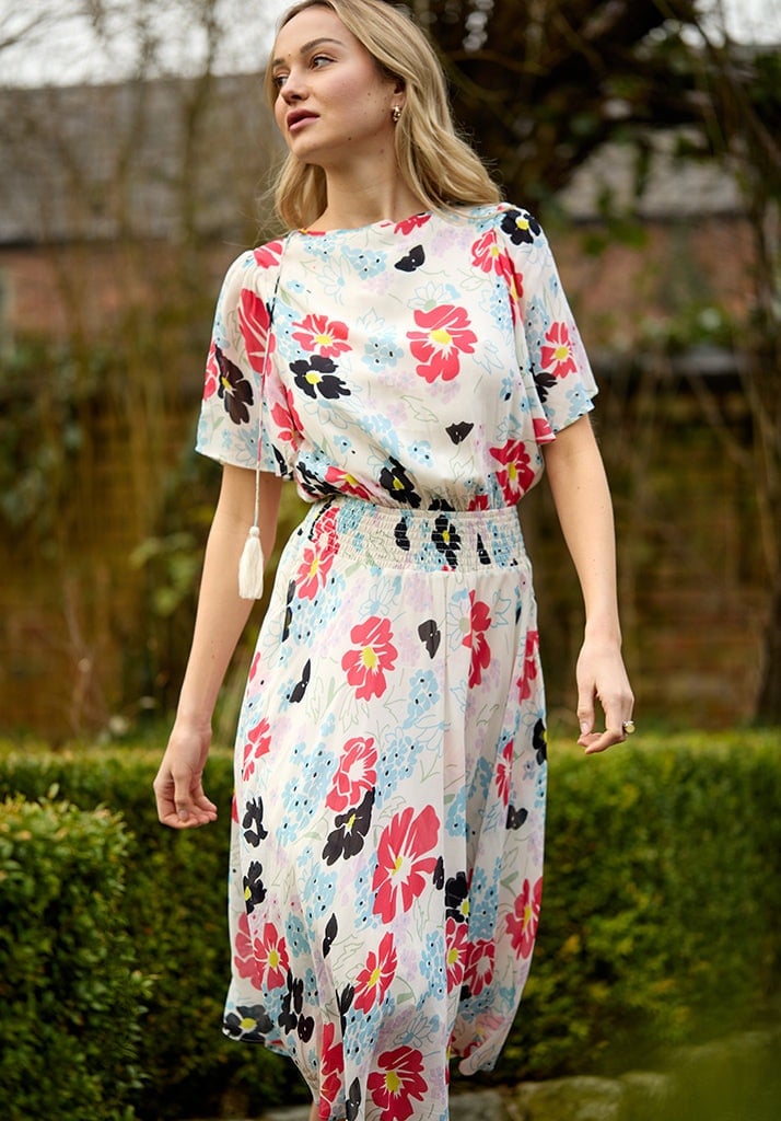 Lily And Lionel Galaxy Cowl Neck Poppy Print Midi Dress In Multi - Size 12
