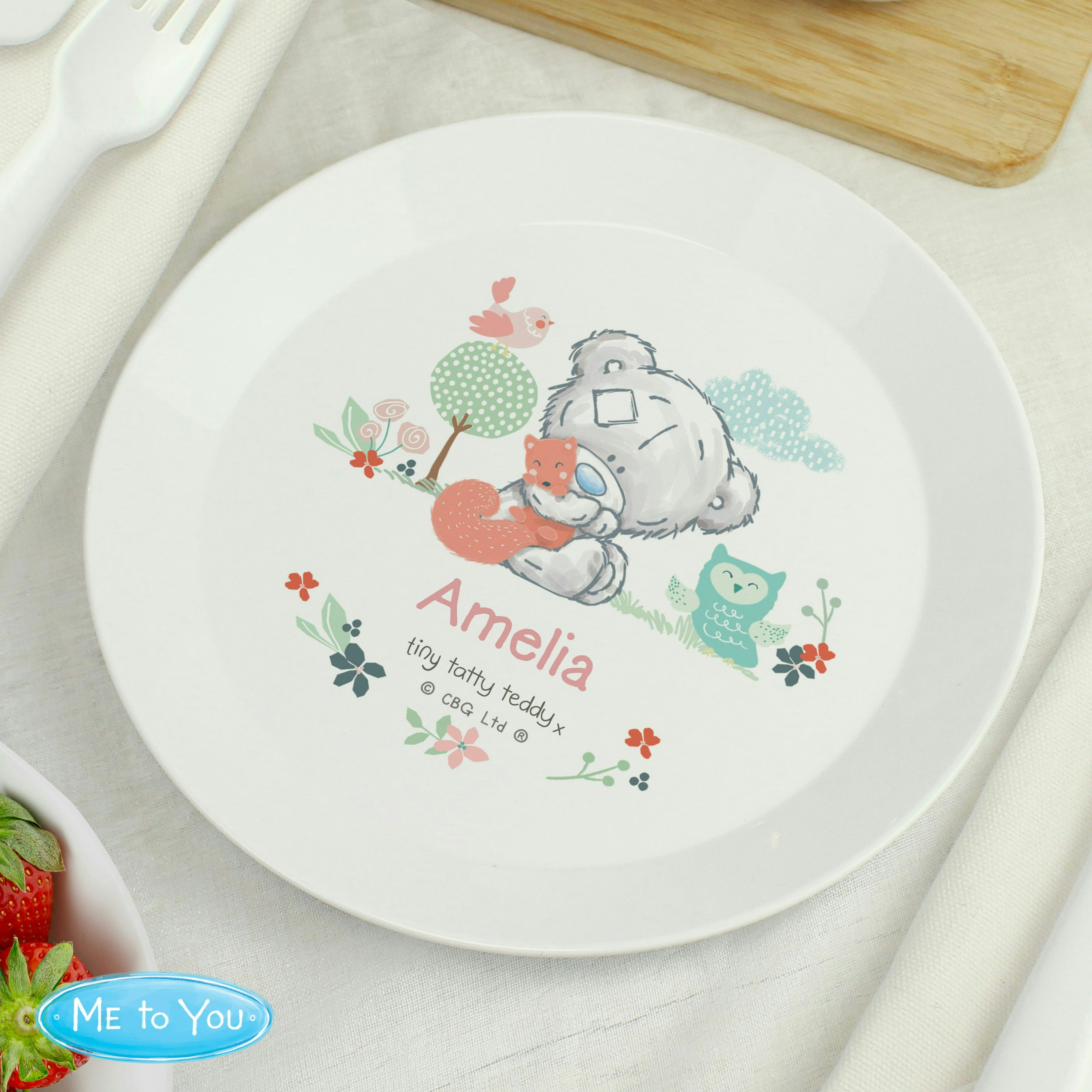 Rackhams Personalised Tiny Tatty Teddy Woodland Animal Plastic Plate