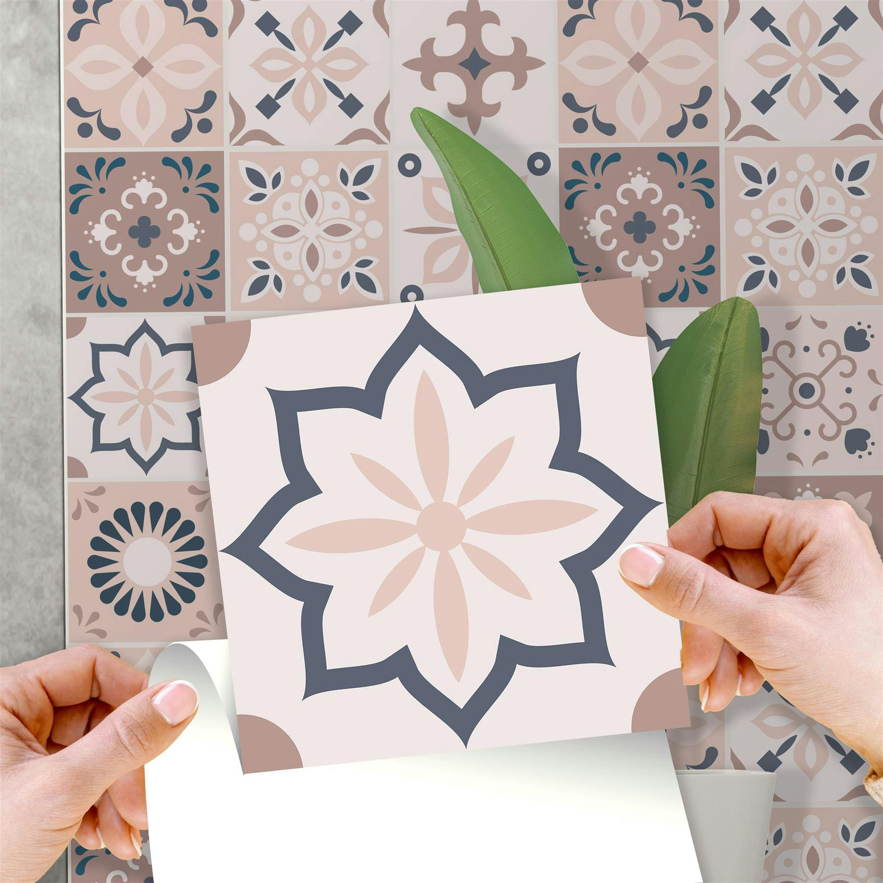 Walplus Menara Pink And Grey Cement Moroccan Wall Tile Sticker Set - 15 Cm X 15 Cm - 24 Pcs - Image 4