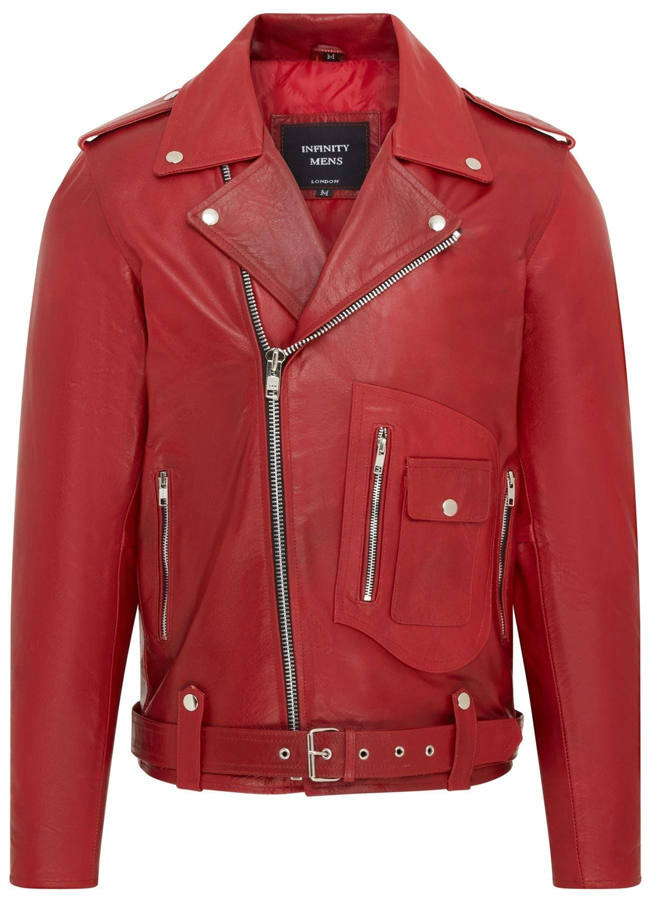 Infinity Leather Men's Red Cow-Hide Biker Brando Jacket - Pargas - Uk 3XL | Eu 56 | Us 46