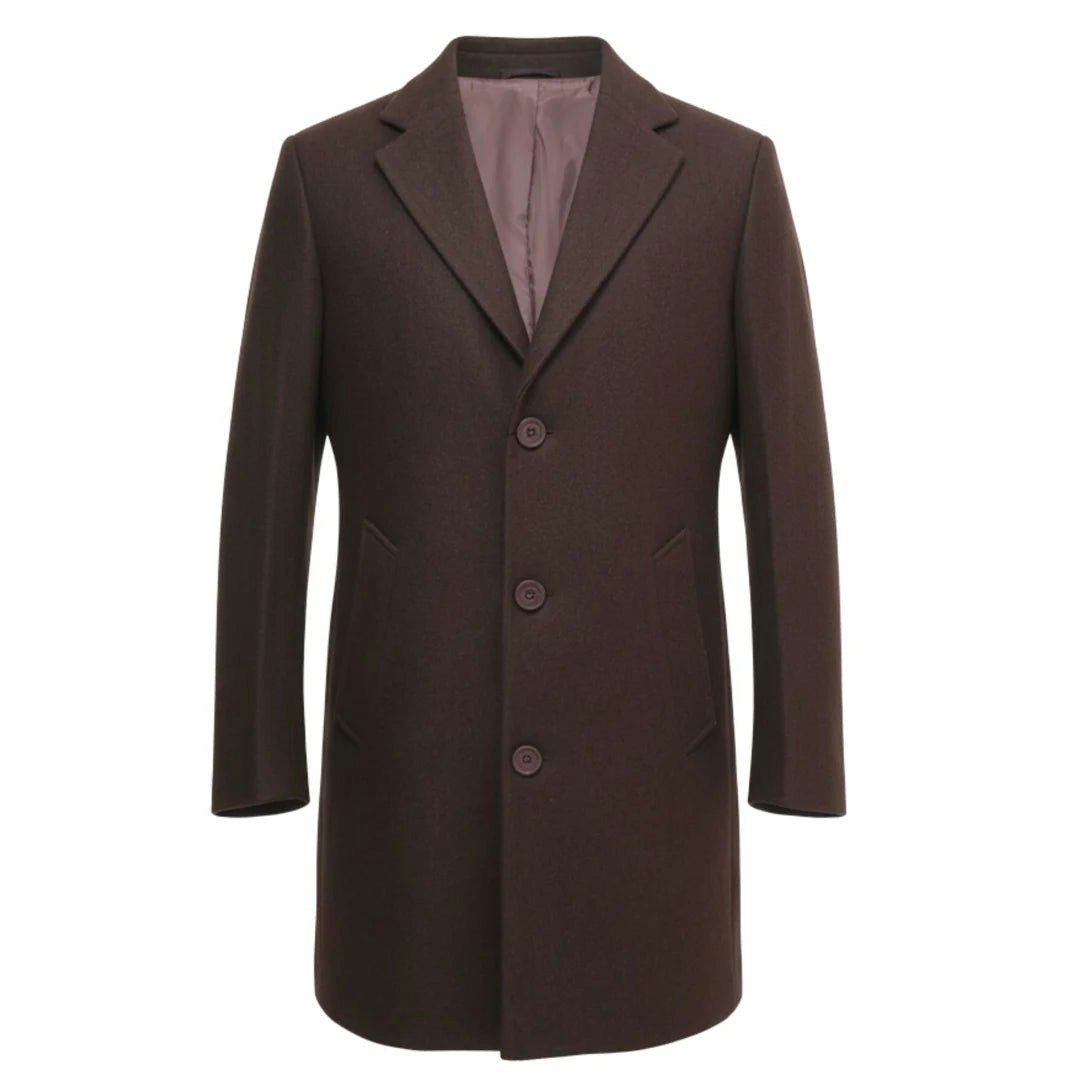 Truclothing Men's Brown Notched Lapel Collar Wool Blend Overcoat - 3XL