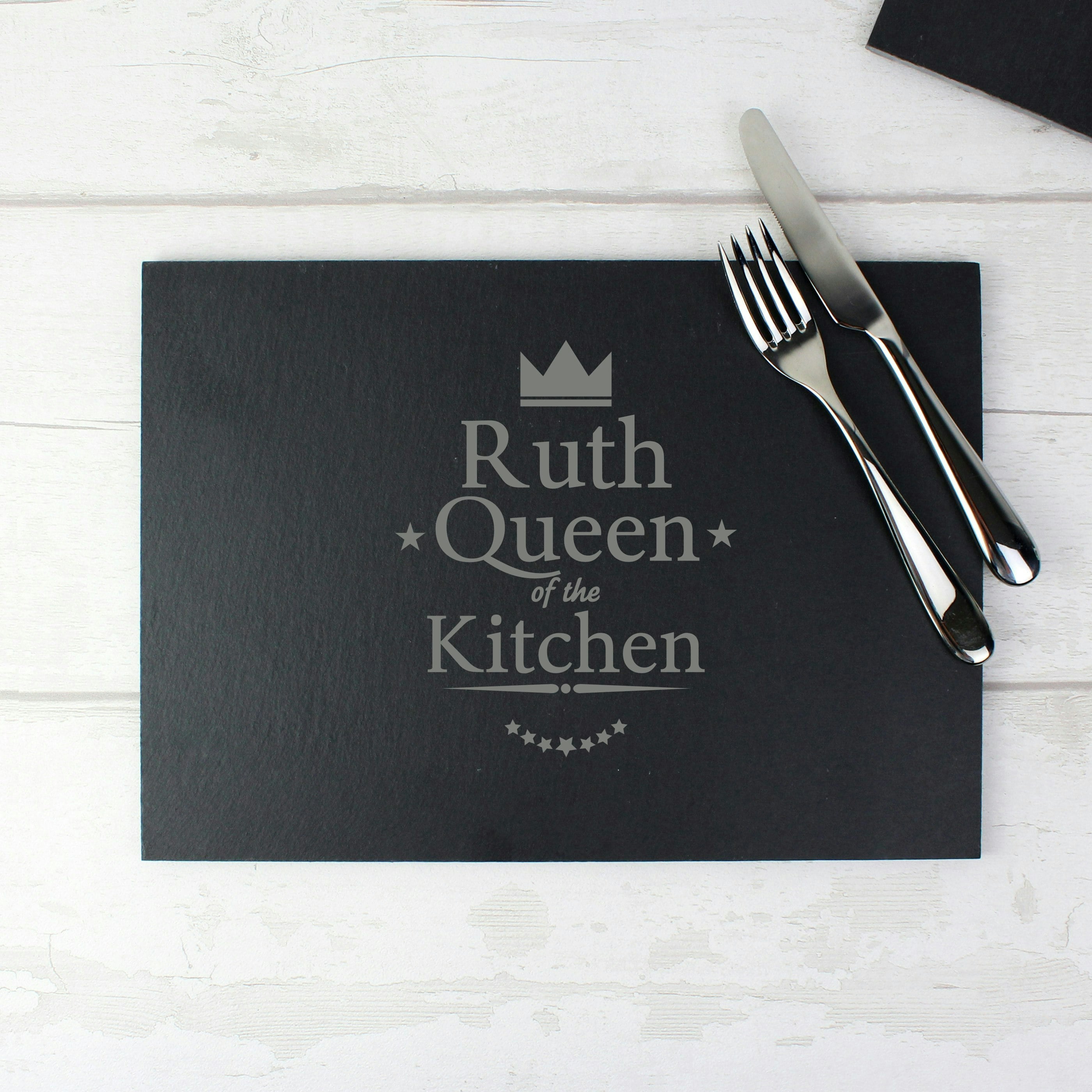 Personalised Memento Company Gold Personalised Queen Of The Kitchen Slate Placemat