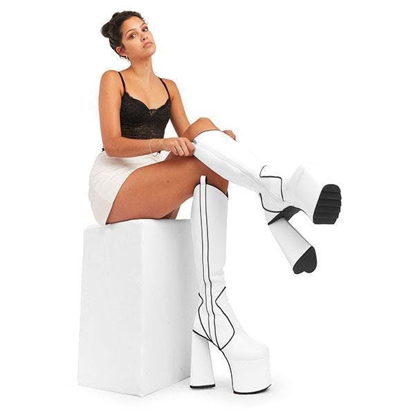 Lamoda White Keep It Up Pu Platform Knee High Boots Elegant Everyday Style - Uk6