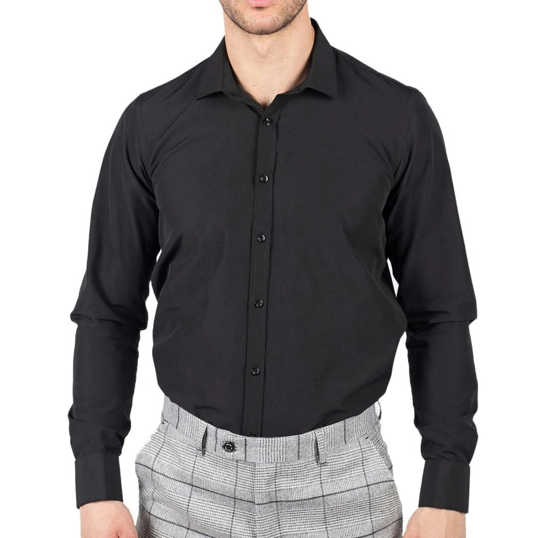 Truclothing Men's White/Black Classic Collar Button Shirt Slim Regular Fit - Medium