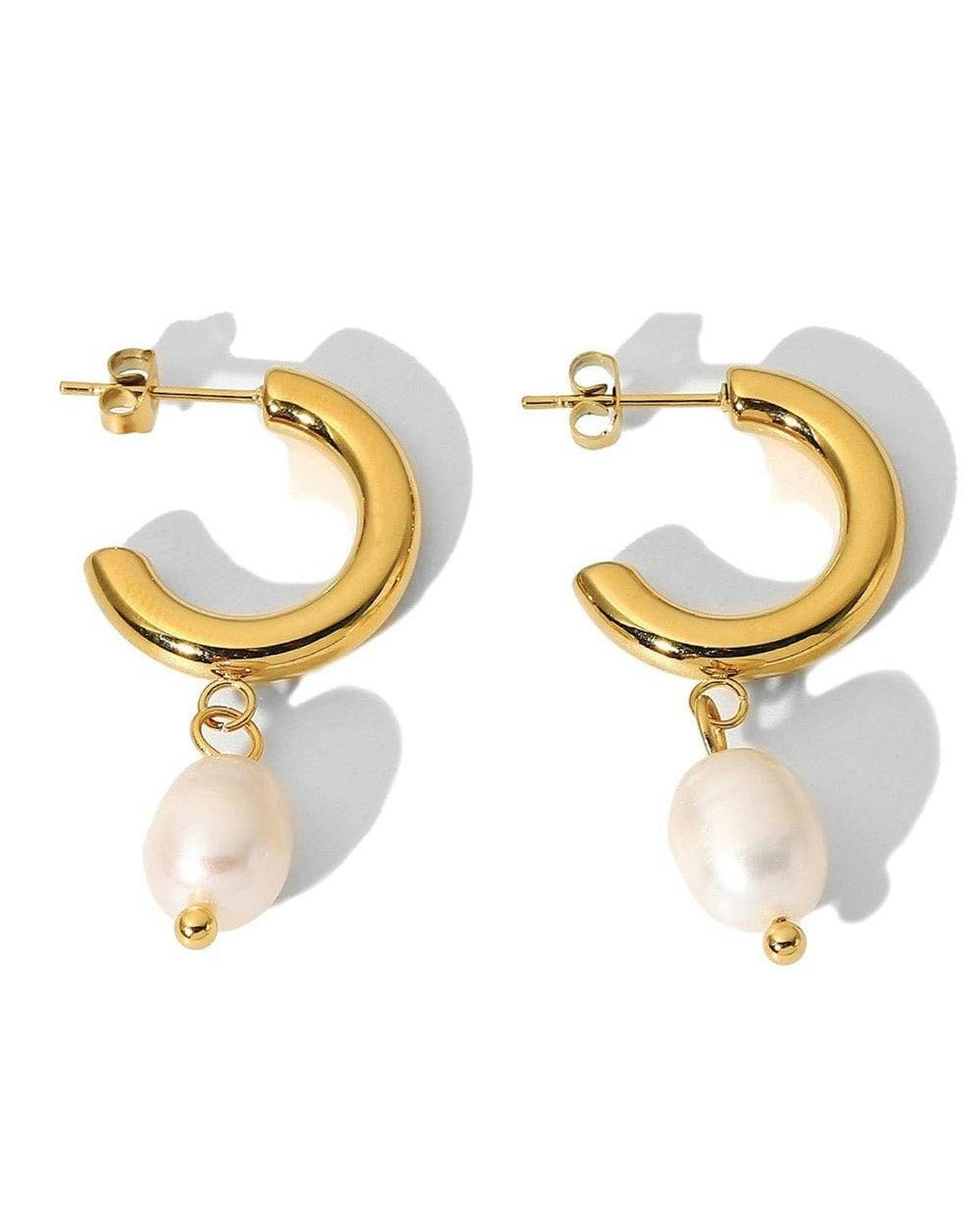 Elk & Bloom Gold 18K Thick Plated Hoop Freshwater Earrings - No Thank You