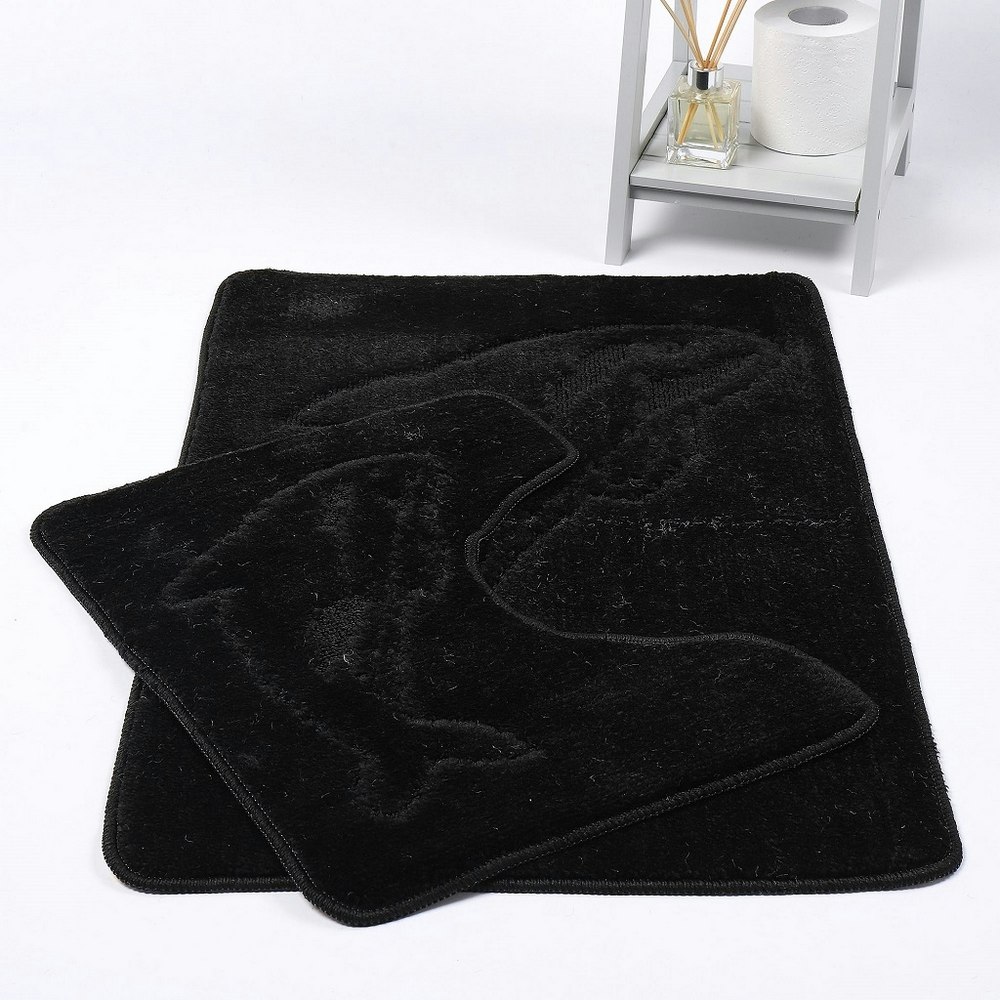 Homespace Direct Black Dolphin Anti-Slip Bath Mat And Pedestal Mat 2 Piece Set