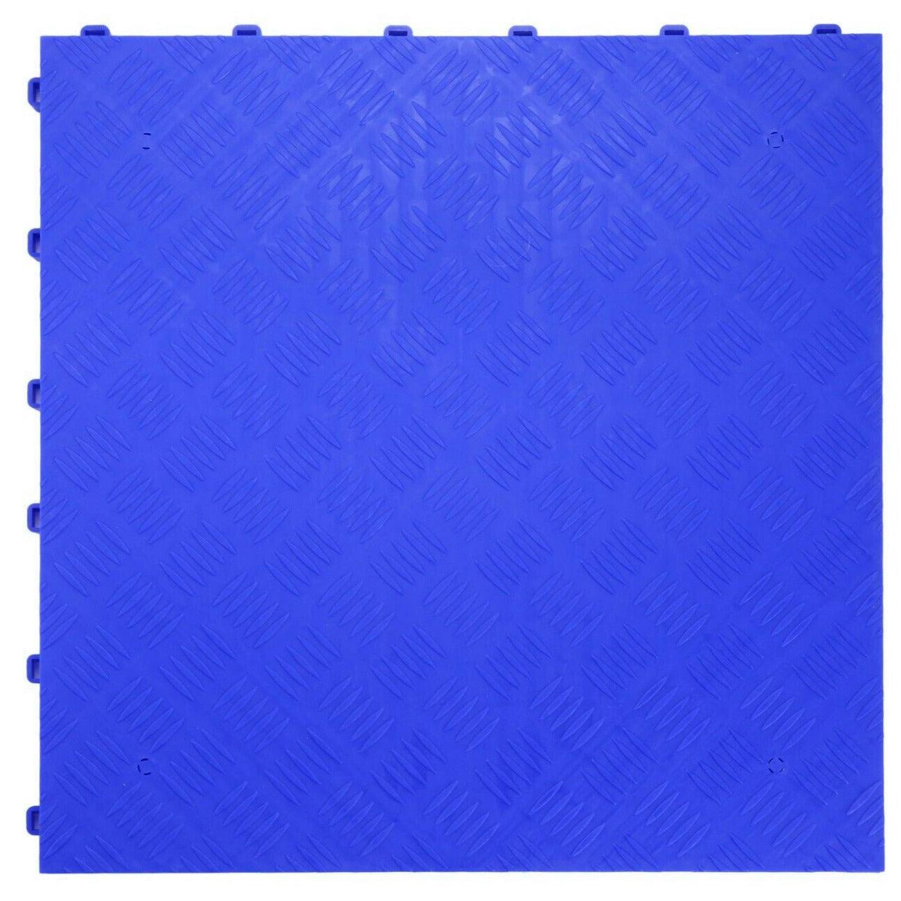 Rackhams Blue Modular Interlocking Ribbed & Solid Garage Floor Tiles - Solid