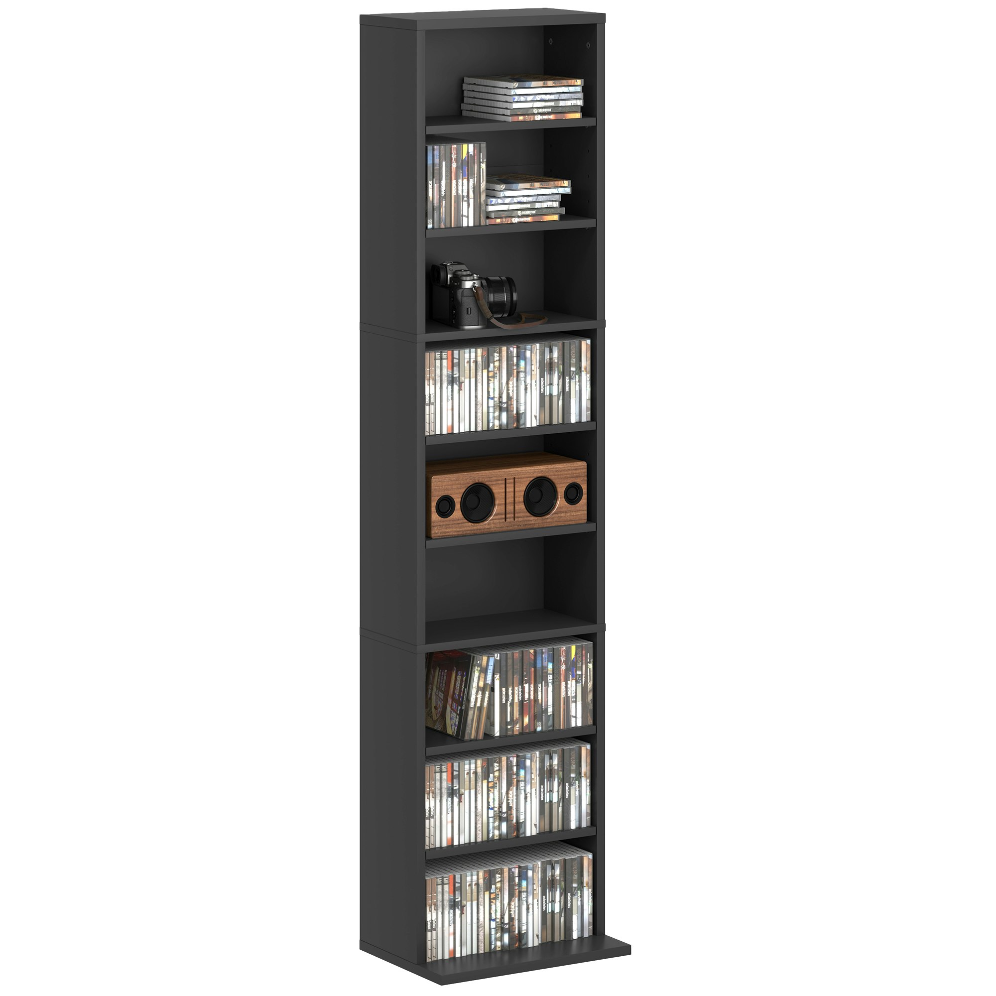 Homcom Black 260 Cd Storage Unit 120 Dvd Storage Tower With Compartments Size 9