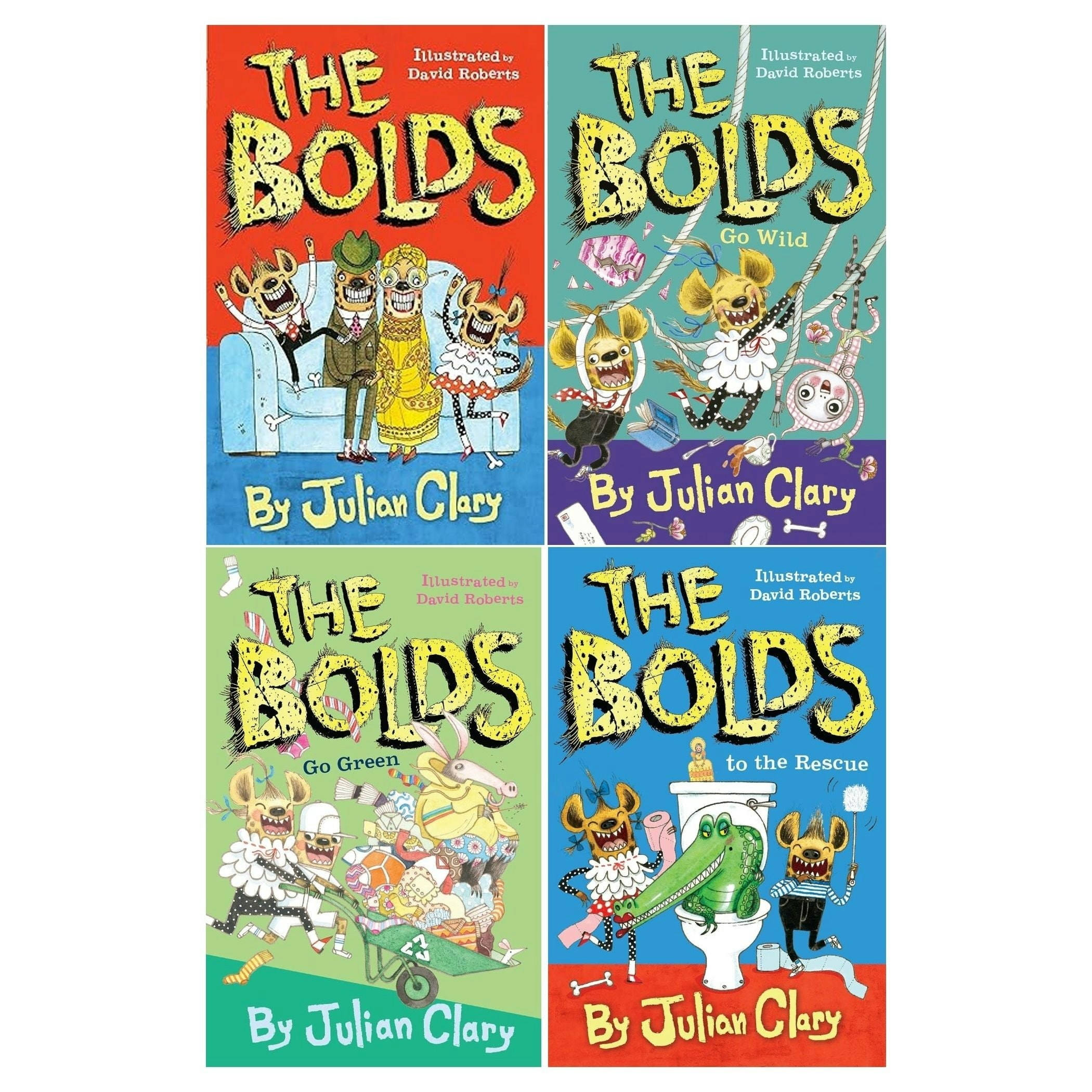 Andersen Press Green Julian Clary The Bolds 4 Book Set The Bolds, Go To The Rescue, Go Wild