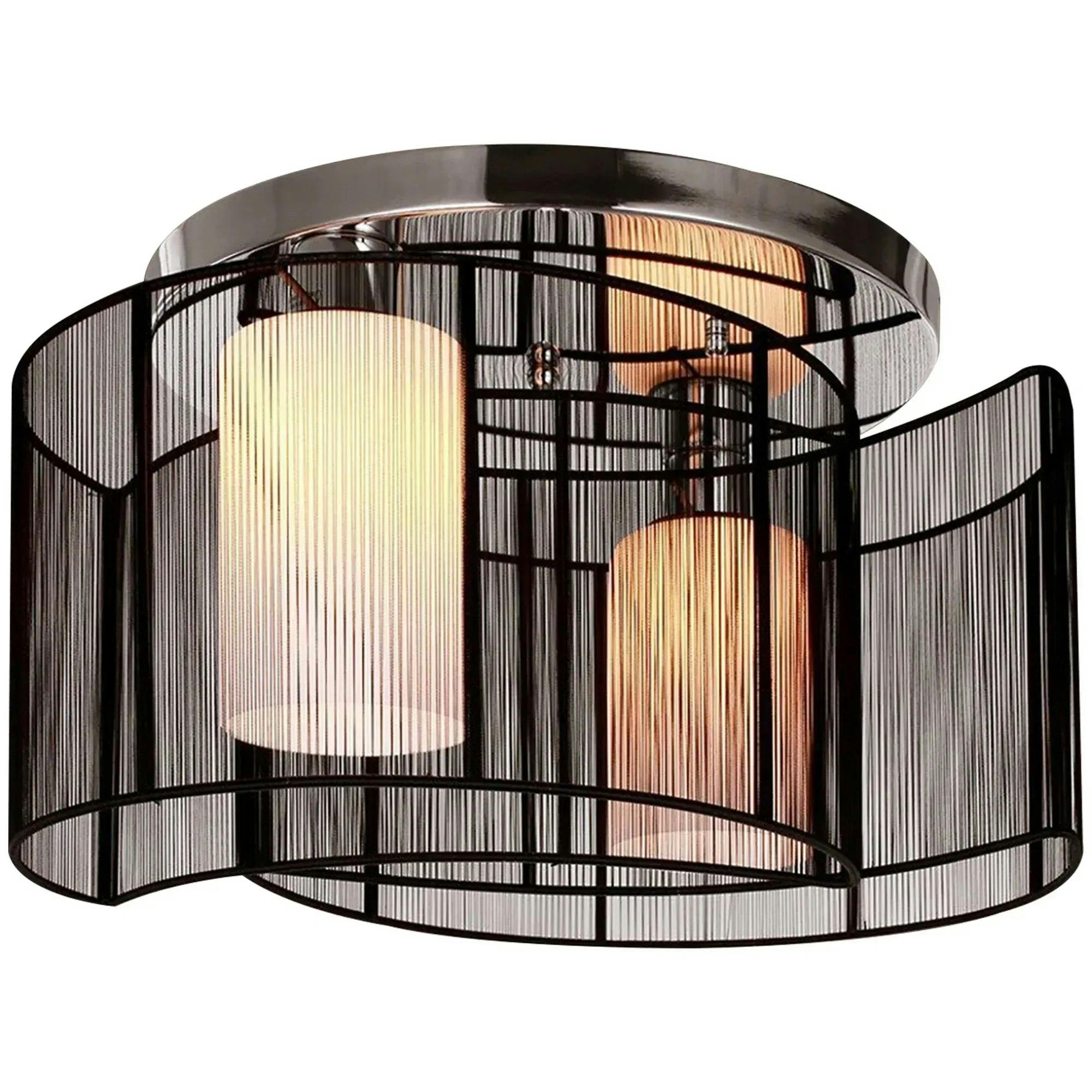HOMCOM Modern Chandelier Semi-Flush Mount Ceiling Light White and Black | Glass Lampshade, 2 x E27 Bulb Base, Hallway, Dining Room, Living Room - Image 6